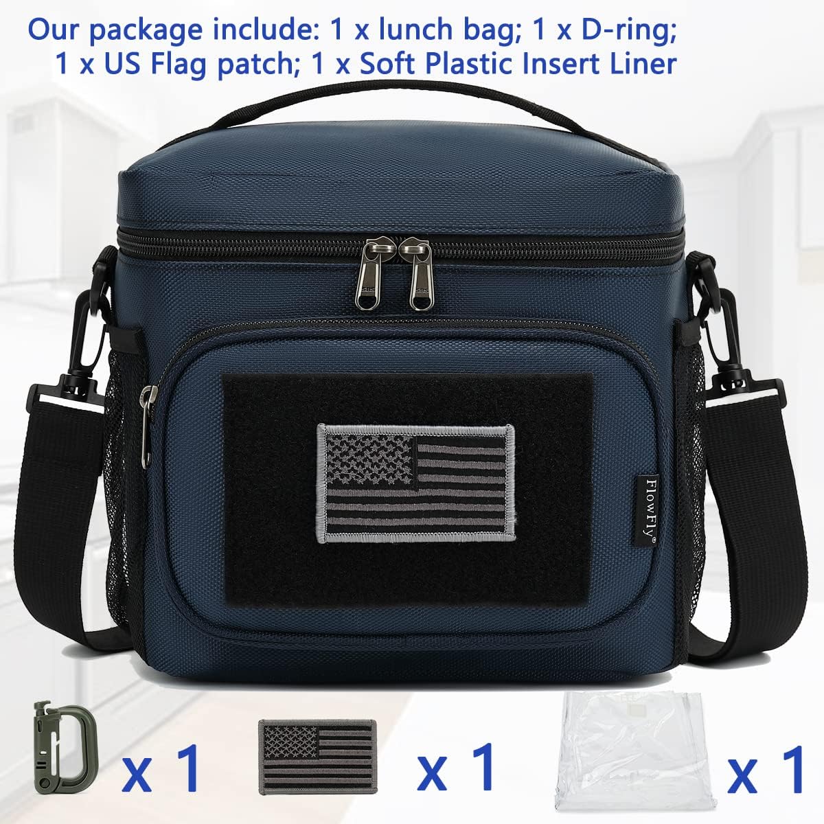 FlowFly Lunch Bag, Insulated Cooler, Thermal Lunch Box Tote with MOLLE/PALS Webbing, Adjustable Padded Shoulder Strap, for Tactical Men Women Adults and Boys Girls Kids (Cyan, Medium)