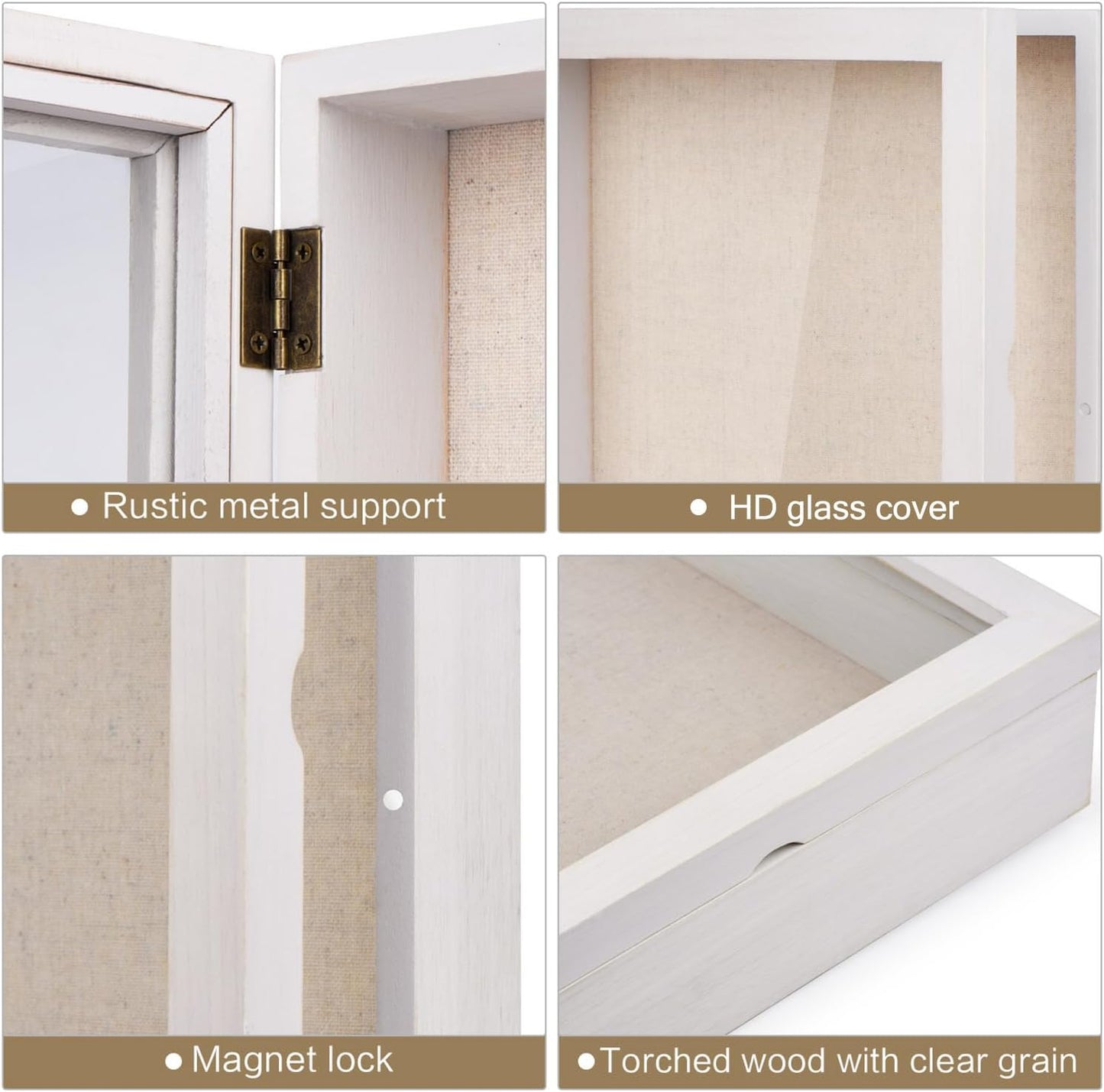 Love-KANKEI Shadow Box Frame 8x10 Shadow Box Display Case with Linen Back Memorabilia Awards Medals Photos Memory Box Gift Rustic White