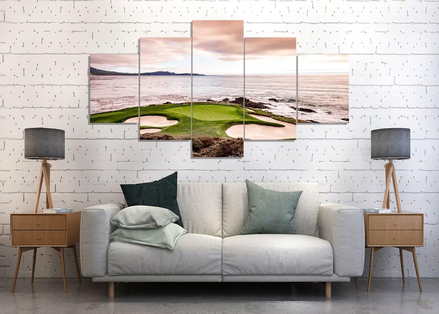 California Coastline Golf Course Wall Art Pictures USA California Golf Course Wall Decor for Living Room Bedroom Bathroom Home Decorations Canvas Prints Framed Ready to Hang(60''W x 32''H)