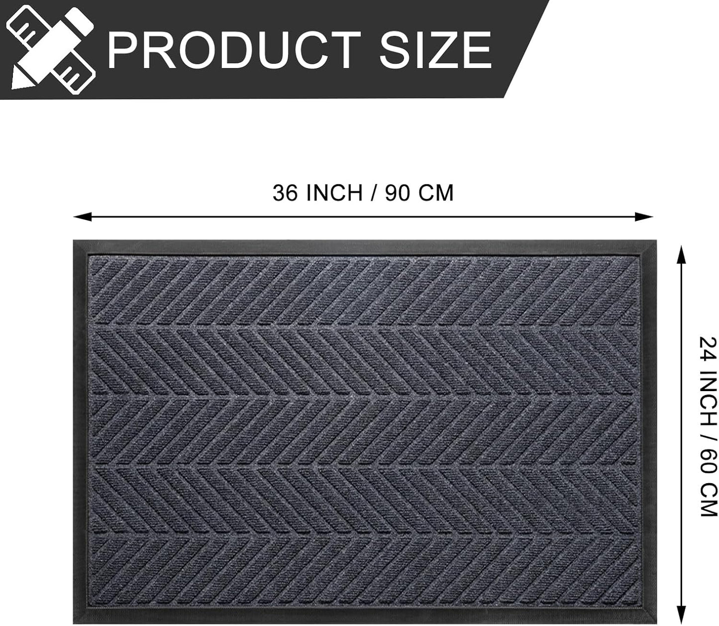 Front Door Mat 36"x24" Indoors Outdoors Welcome Mats, Waterproof Non-Slip Rubber Backing Heavy Duty Doormat Outside Entrance, Low Profile Entryway Rugs Floor Mat for Patio, Pattern A Grey