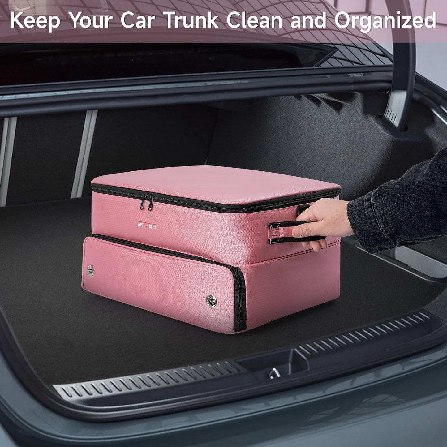 ANILD Golf Trunk Organizer, 2 Layer Golf Storage Case with Separate Ventilated Compartment for 2 Pair Shoes, for Balls, Tees, Clothes, Gloves, Accessories, Golfer Gifts