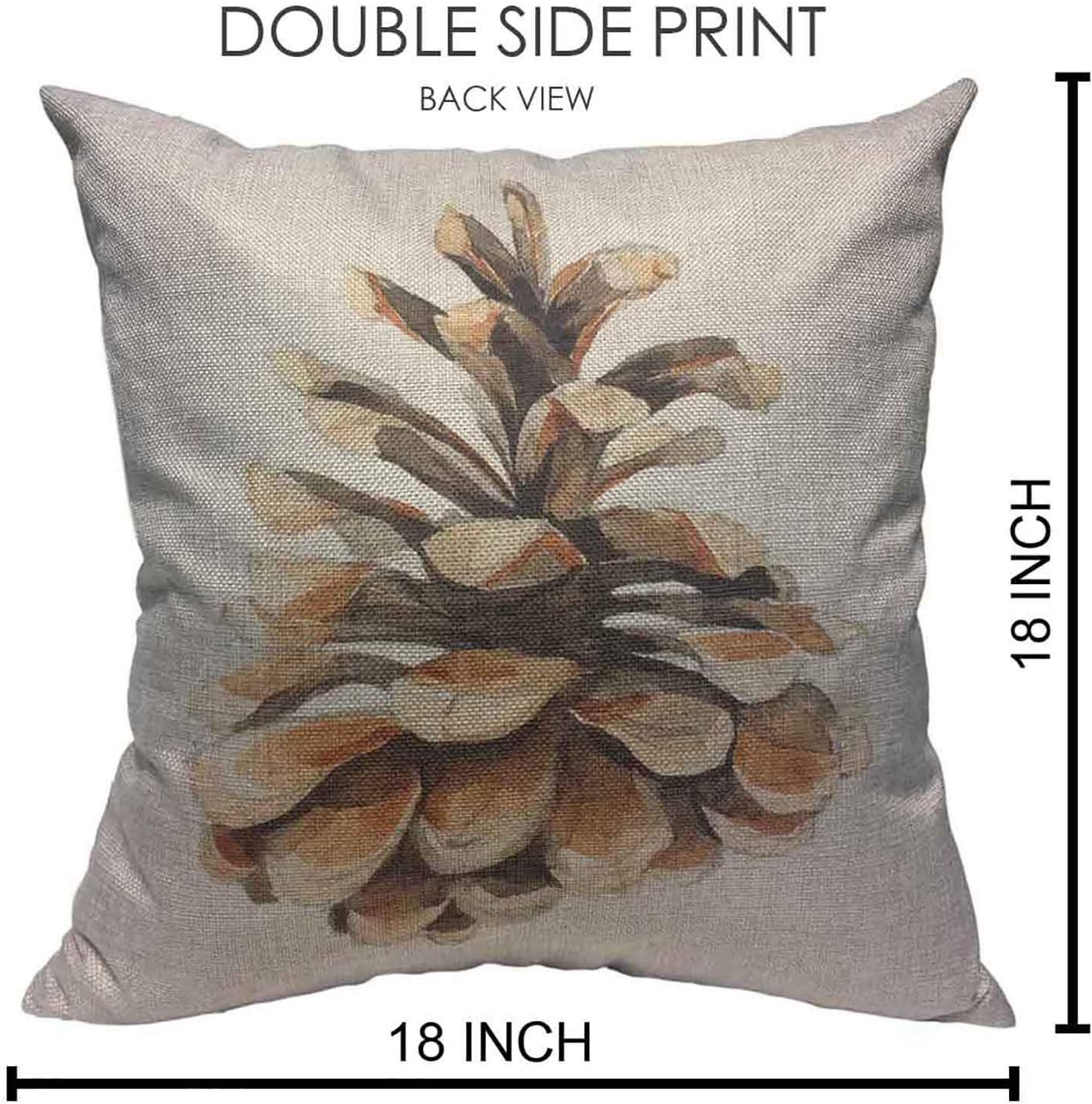 Throw Pillow Covers Brown Pine-Cone Watercolor Pine Cone for Botanical Painting Green Hand Cotton Linen Decorative Square Pillowcases Cushion Cover 18 X 18 Inch