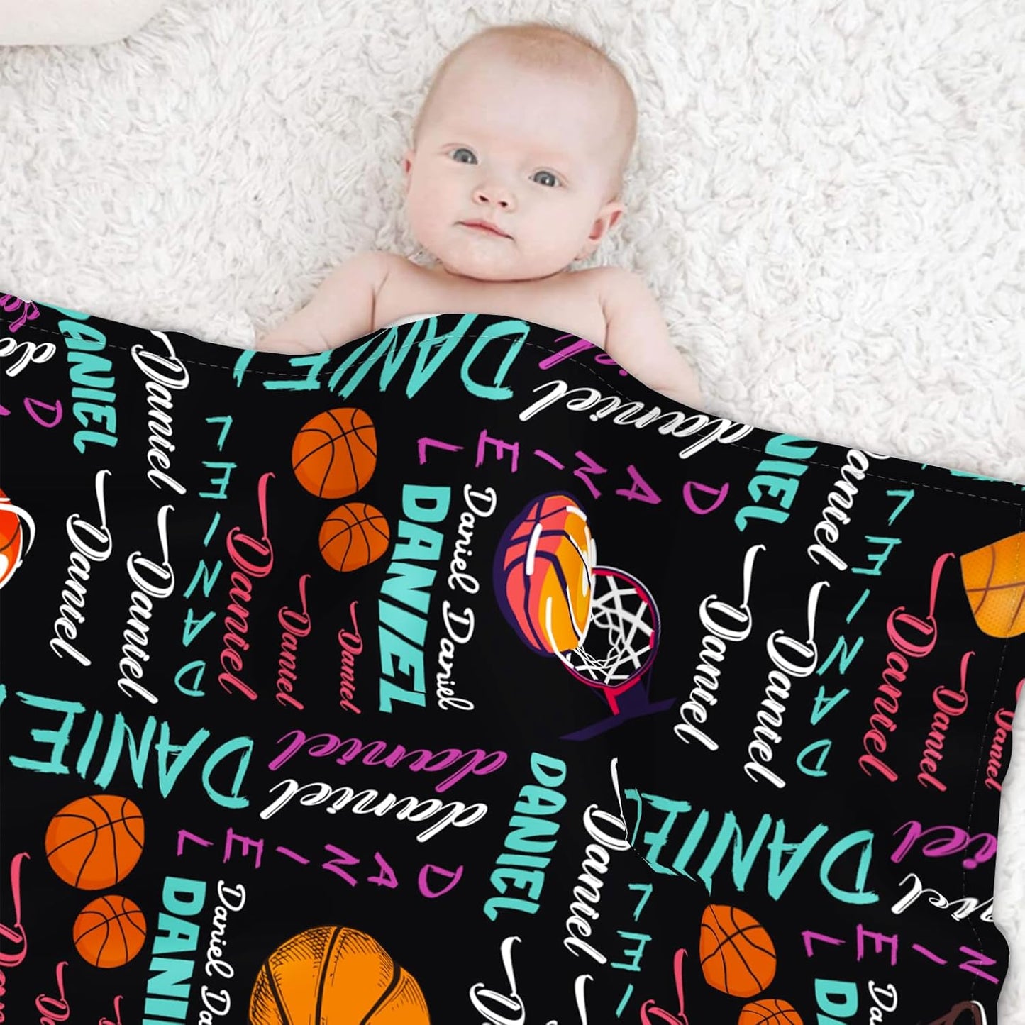 Custom Name Basketball Blanket - Personalized Names Soft Plush Flannel Throw Blankets for Baby Kids Teen Boys Girls Holidays Birthdays Gifts Color06