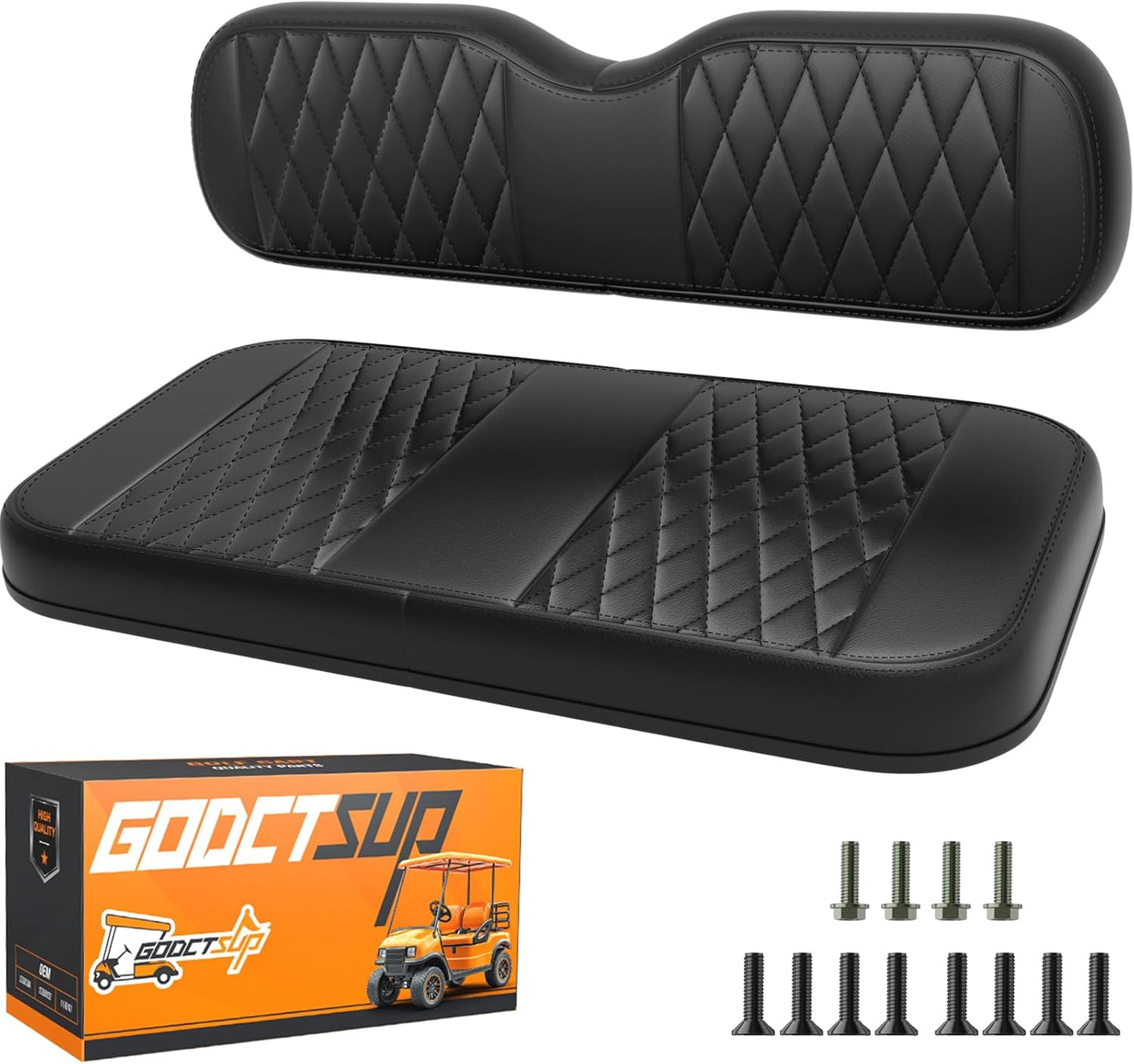 Golf Cart Rear Seat Replacement Cushion, Fits Club Car EZGO YAMAHA Rear Seat, Universal Golf Cart Back Seat Cushions Assembly- Includes Soft Seat Cushion and Back Cushion Set, Black