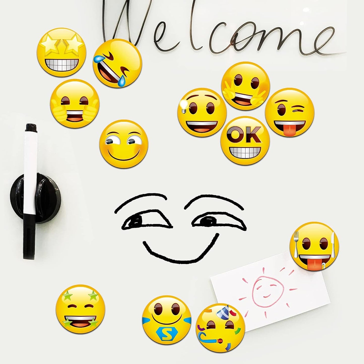 MORCART 28PCS Emoji Fridge Magnets Refrigerator Funny Fridge Magnets Cute Magnets for Whiteboard Locker Decorative Magnets Magnets for Office and Kitchen - Gifts for Lady and Emoji Enthusiasts