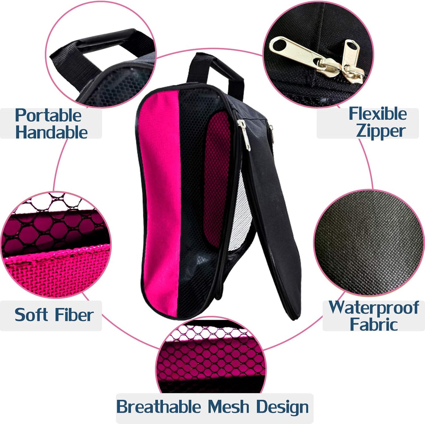 Golf Shoe Bag, Pink Golf Shoes Bags Women Outdoor Zippered Carrier Bags with Ventilation Sport Shoes Bag Travel Shoe Bags (Pink)