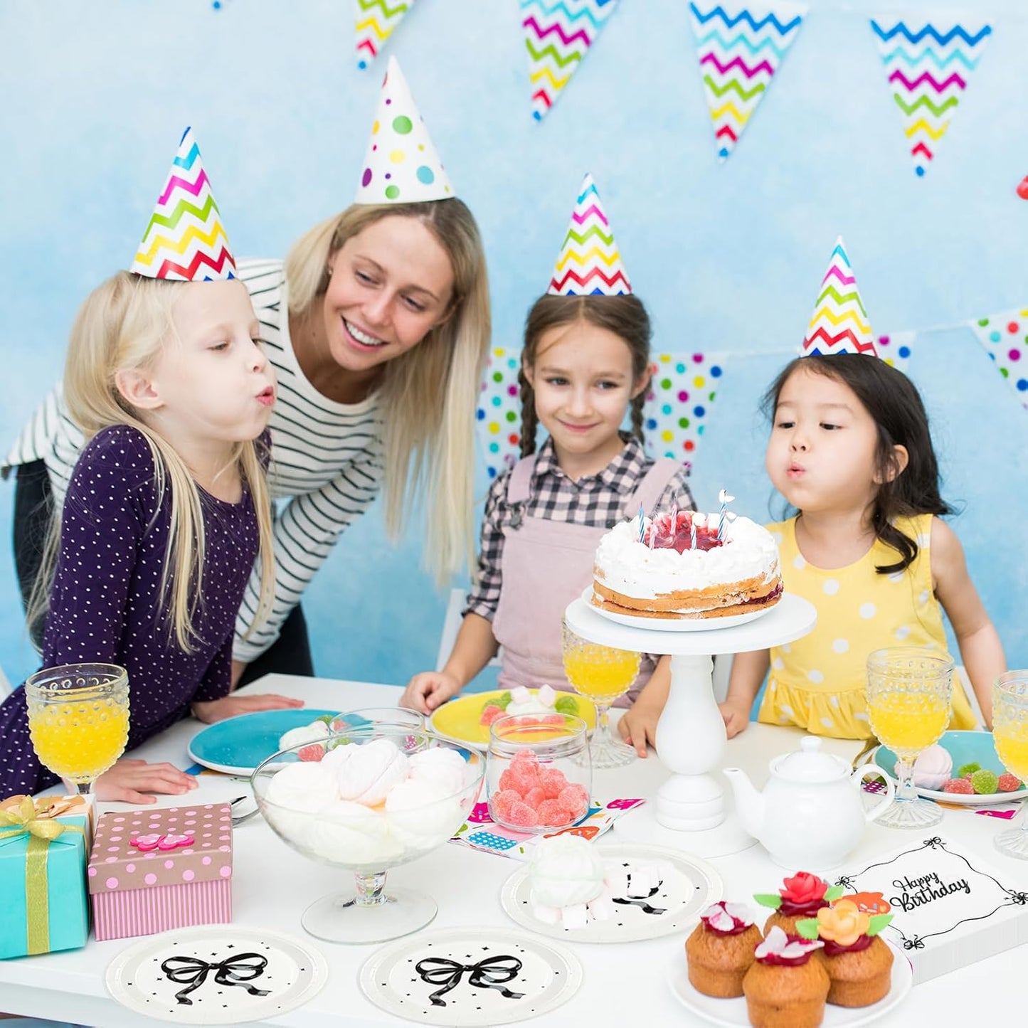 75PCS Black Bow Birthday Paper Plates and Napkins - Conquette Themed Tableware Set Include 7inch Paper Plates Napkins Forks Disposable Decoration Supplies for Birthday Party, Serve 25