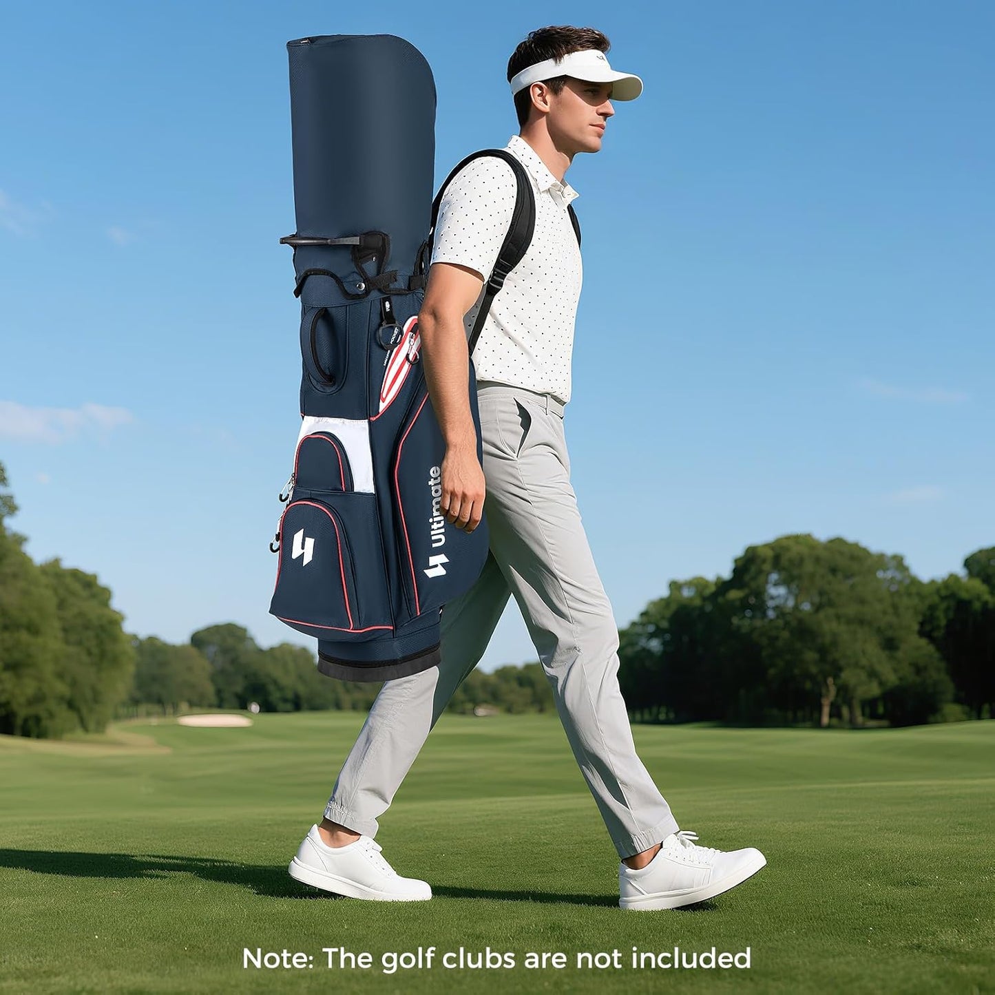 ULTIMATE Golf Cart Bag, Lightweight 14-Way Organizer Divider Top with 6 Pockets, Cooler Pocket, Rain Hood, Adjustable Shoulder Strap and Lift Handles, Portable Golf Club Bag for Men & Women