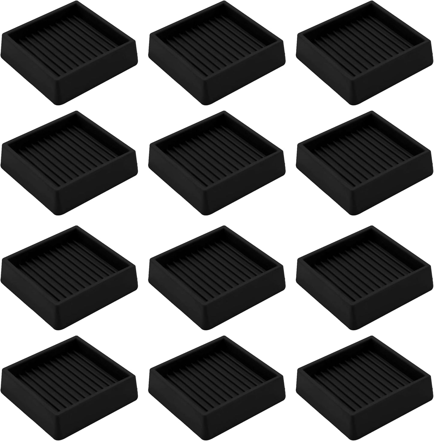 2.5X2.5 Rubber Caster Cups, Non Slip Furniture Pads, Anti-Slip Gripper, Anti Skid Furniture Feet, Anti Slide Floor Protector for Bed Couch Stoppers - 12 Pack Black