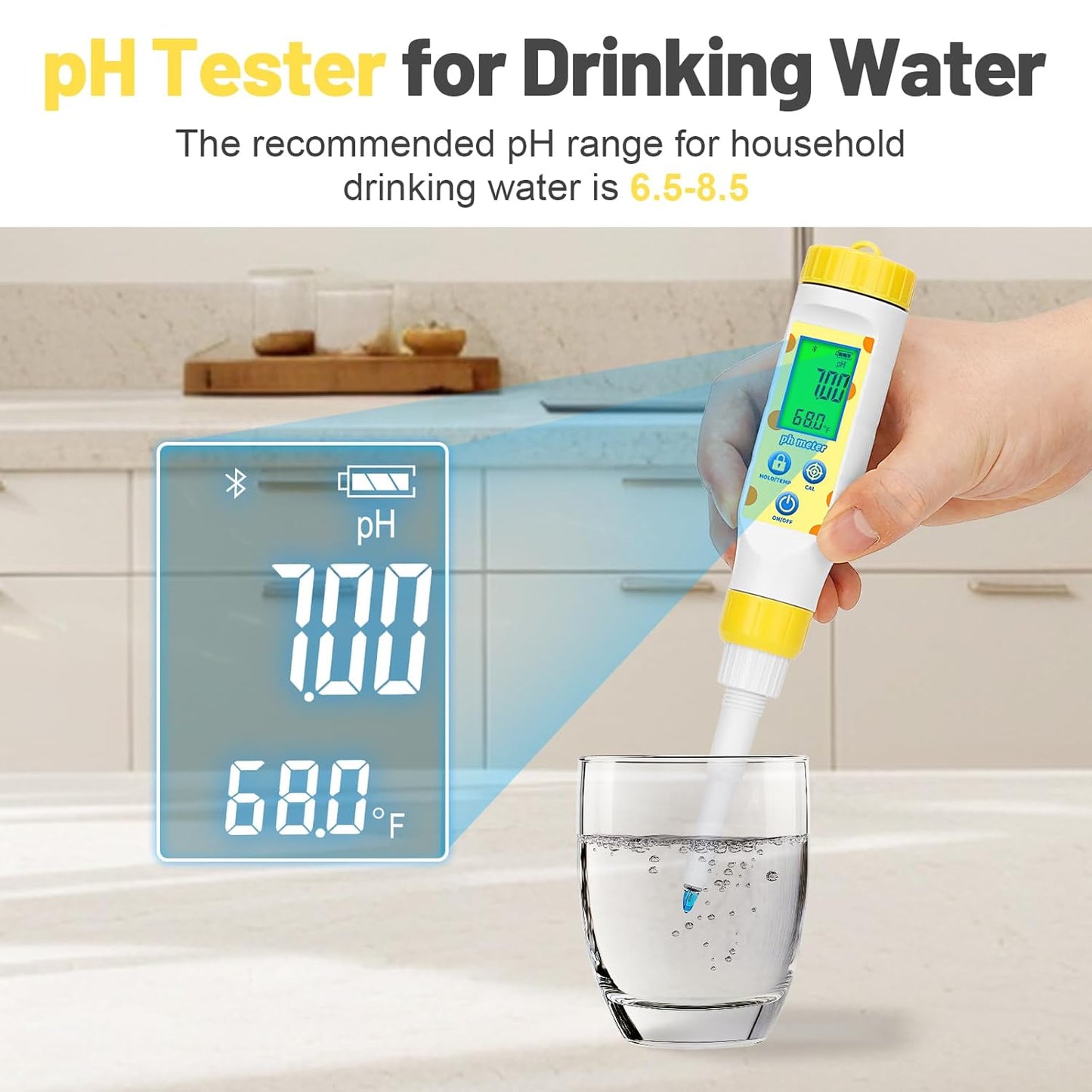 Digital pH Meter for Food Fermentation and Canning, Smart Food pH Tester with High Accuracy Spear Probe for Sourdough, Salsa and Hot Sauces, pH Test Pen with ATC for Solid and Liquid