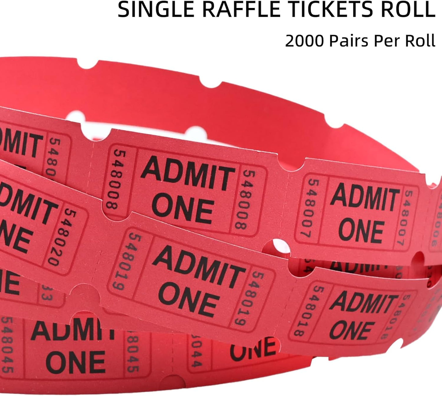 Raffle Tickets Roll - 2000 Tickets Single Roll for Fundraisers, Carnivals, Events - Durable Stub Design, Easy Tear & Organize(Red)