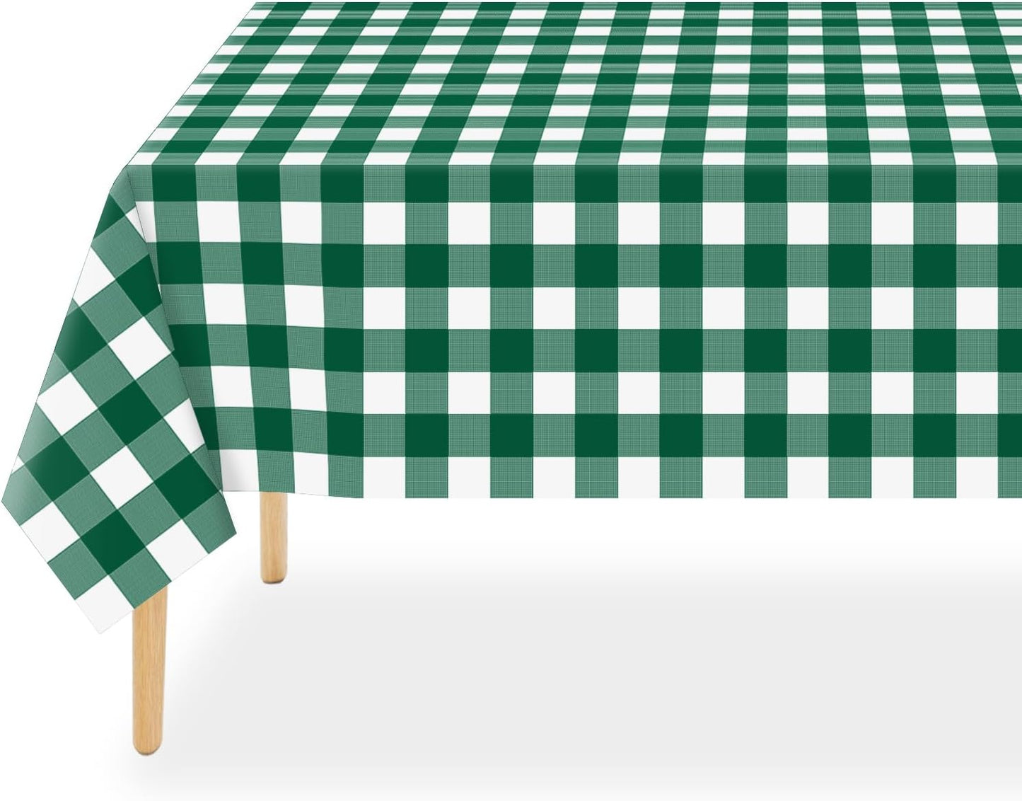 QIKSION Green Gingham Tablecloth Disposable 2 Pack, 54 x 108 Inch Green and White Checkered Table Cloth for Rectangle Tables, Plastic Table Cover