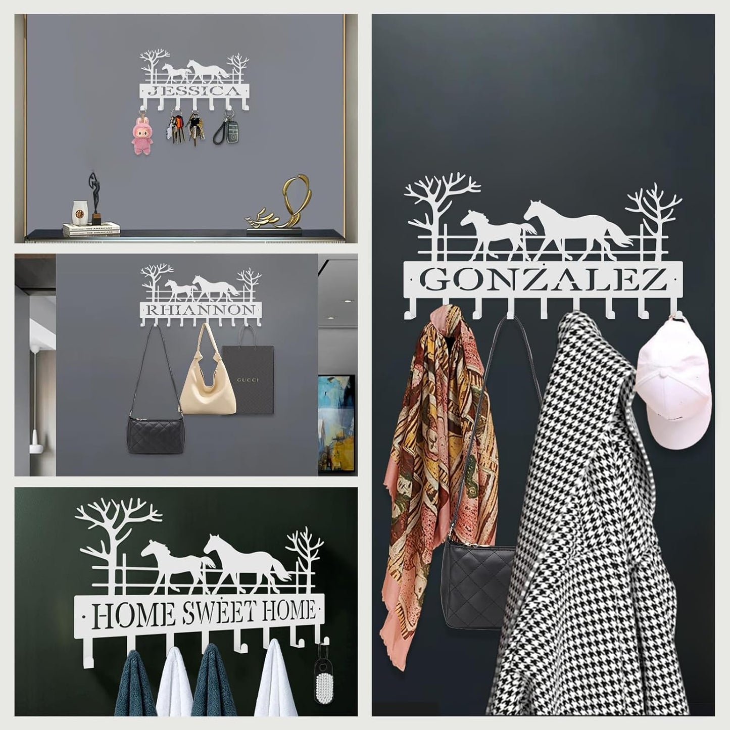Personalized Key Hooks for Wall,Custom Name Galloping Horse Key Holder Wall Mounted,Fashion Coat Rack,Metal Key Hanger with Hooks,Key Rack Organizer for Entryway,Hallway,Doorway
