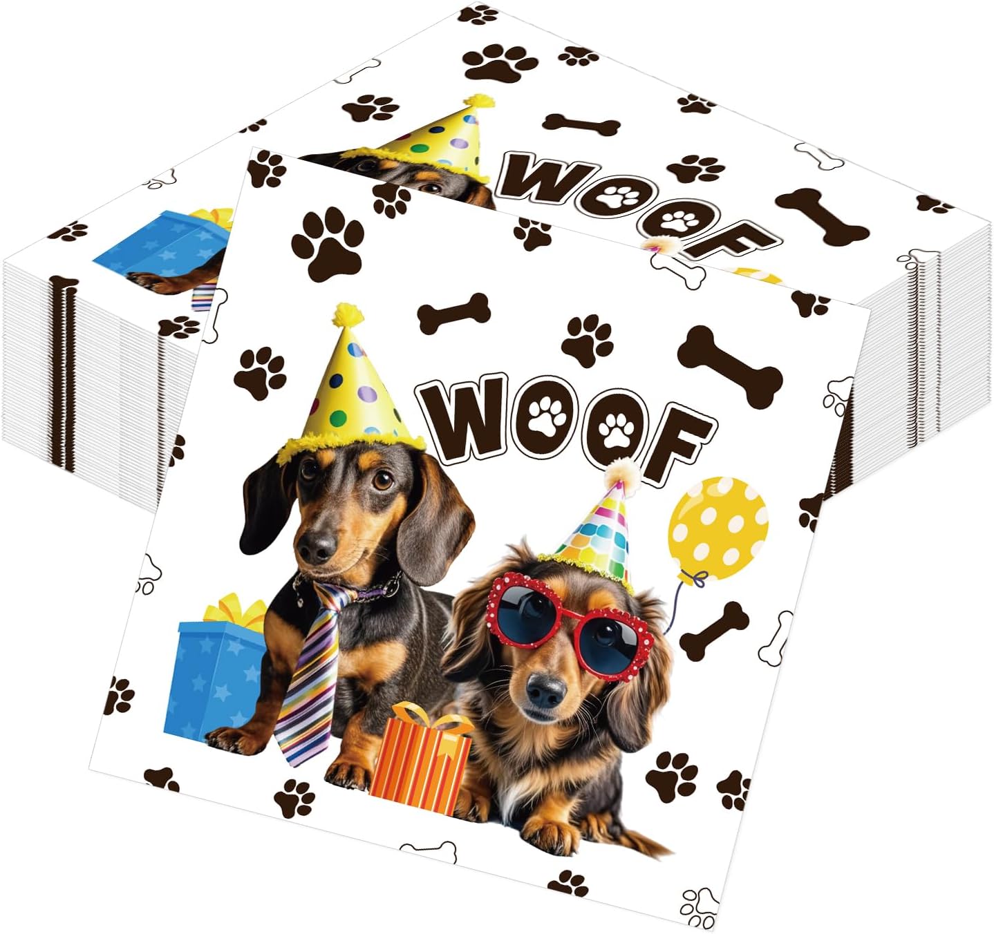 Dachshund Party Napkins Decor, 50PCS Dog Lets Pawty Birthday Decorations, Disposable Weiner Paper Napkins Set Supplies Size 6.5 Inch