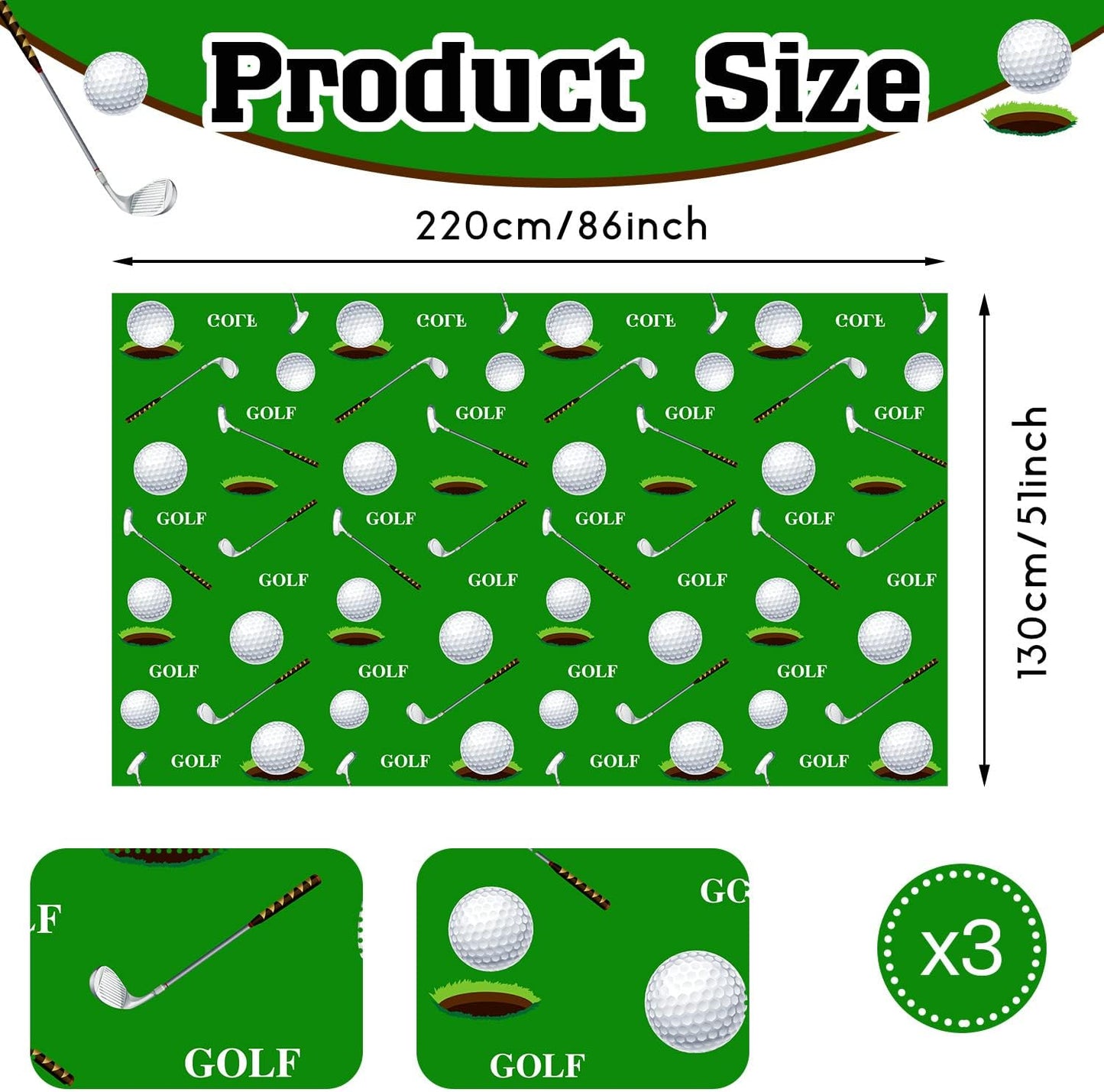 Patelai Golf Tablecloth Golf Party Decorations Sport Themed Party Supplies Rectangle Plastic Disposable Table Cover Ball Decorations for Birthday Picnic Sport Events, 86 x 51 Inch(3 Piece)