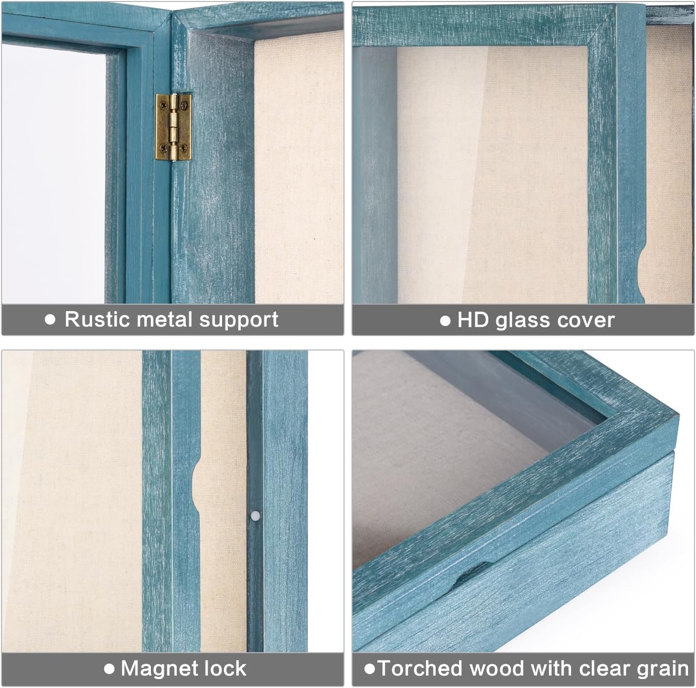Love-KANKEI Shadow Box Display Case 11x14 Shadow Box Picture Frame with Linen Back Memorabilia Awards Medals Photos Memory Box Gift Rustic Blue