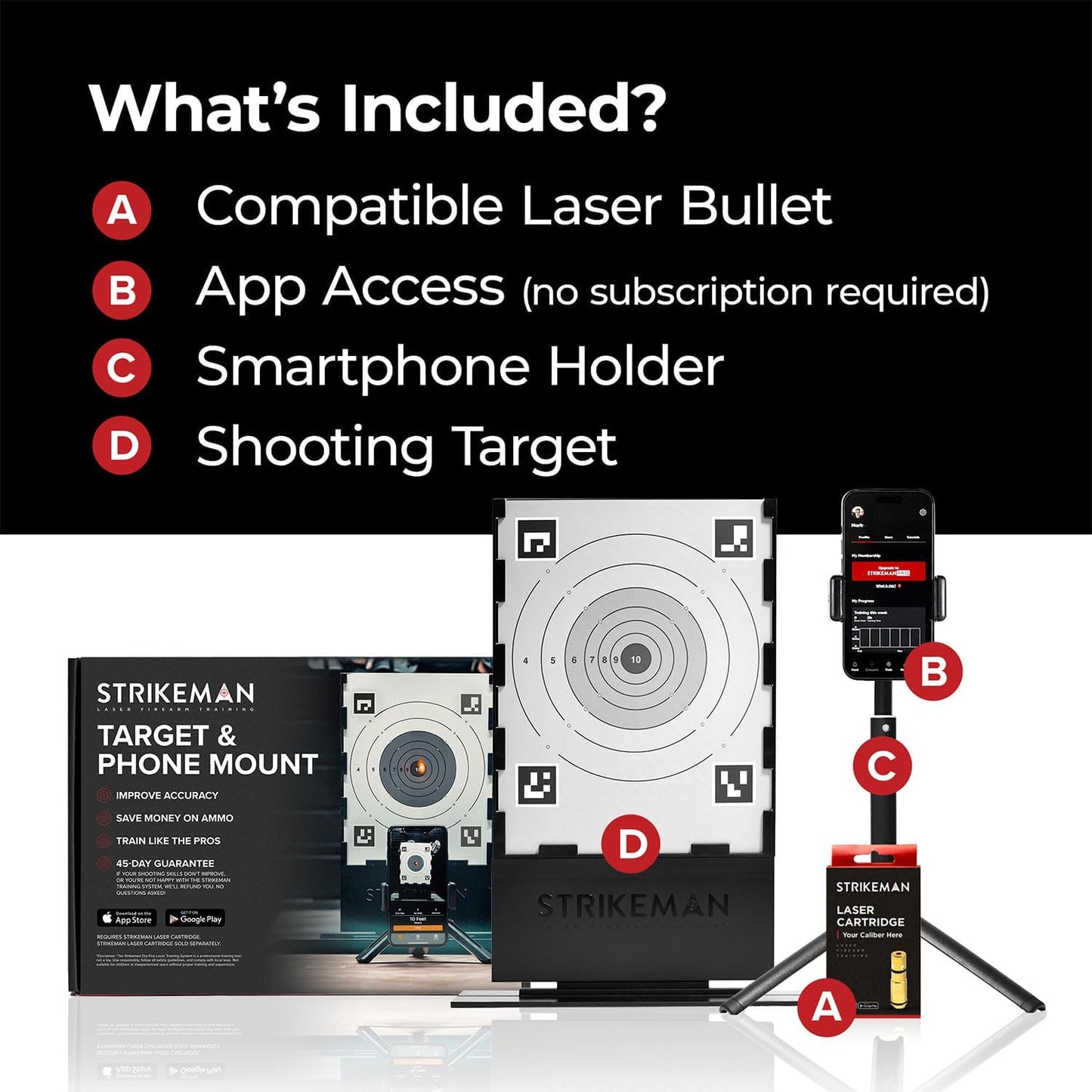 Strikeman .357 SIG Dry-Fire Laser Training System - Great for Target Shooting Practice with Pistols - Kit Includes Access to Updated App (No Subscription Needed), Cartridge, Target & Phone Holder