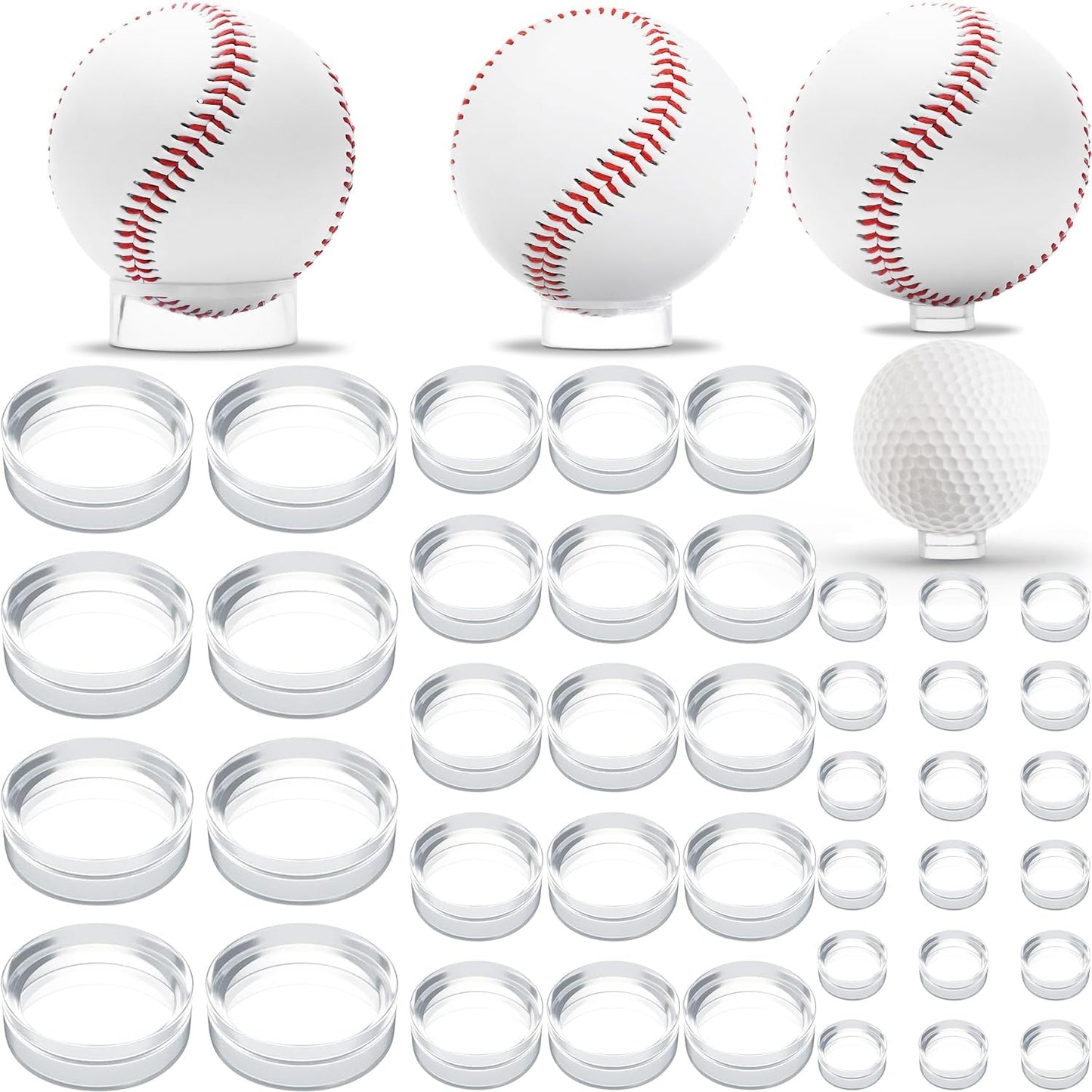 120 Pcs Baseball Holder Ring Stand 0.6/1.22/1.77 Inch Round Acrylic Stands, Small Display Stand Ring Clear Sphere Holder for Small Balls, Baseball, Golf Ball, Crystal Ball, Egg Stand, Marble, Softball