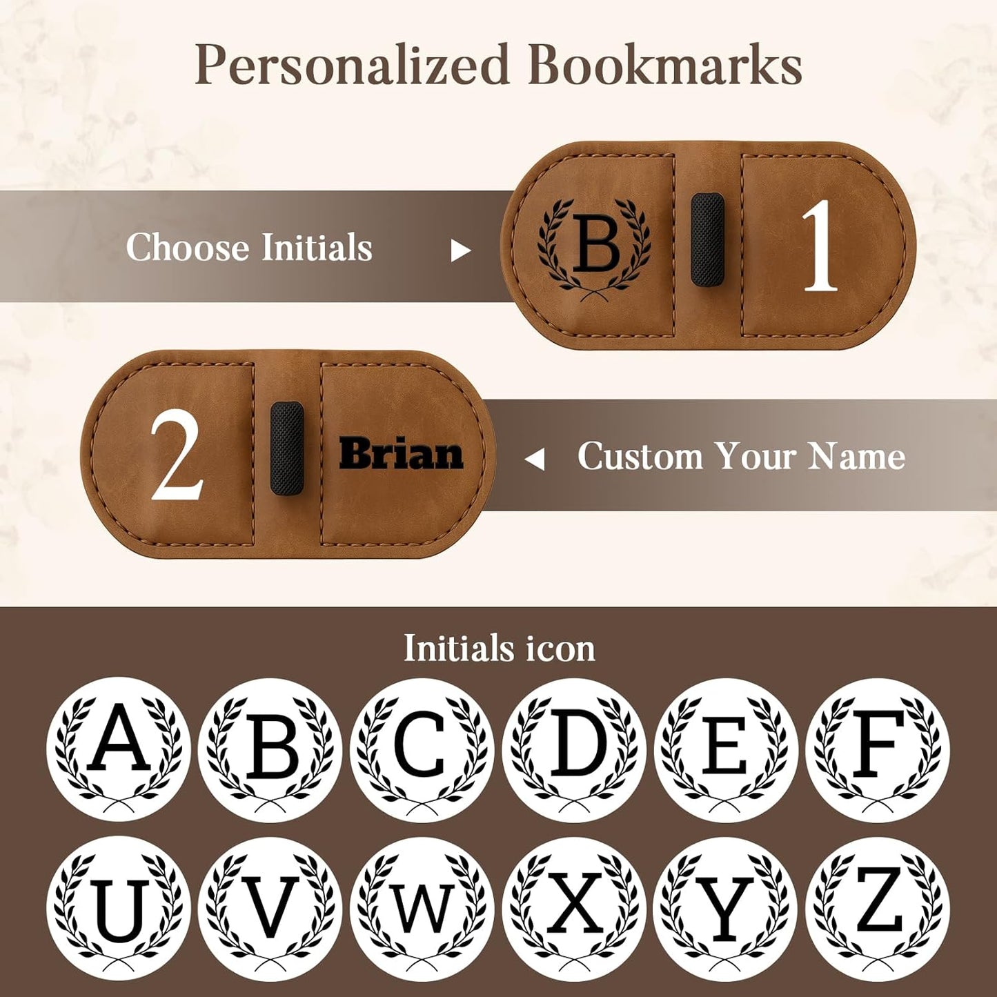 Personalized Bygone Mark Bookmark with Pen Holder,Engraving Leather Magnetic Bookmarks Vintage 26 Letters Name Initials Text Book Marker Clips Gifts for Reading Book Lovers Women (Coffee, U)