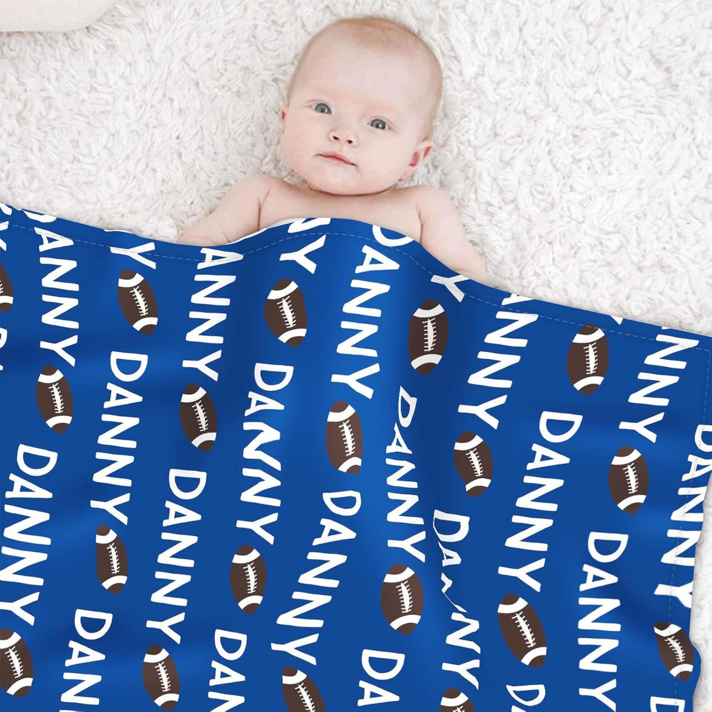 Custom Name Football Blanket - Personalized Names Soft Plush Flannel Throw Blankets for Baby Kids Teen Boys Girls Holidays Birthdays Gifts Color17