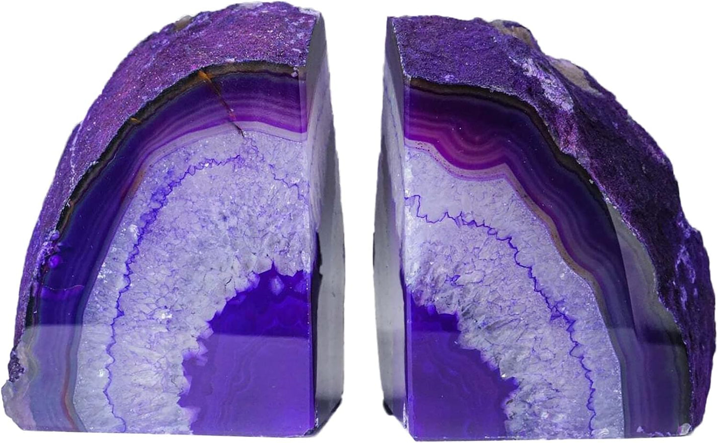 AMOYSTONE Purple Agate Bookends, Heavy Weight Decorative Book Ends for Shelves, Agate Stone Stopper 6-8 LBS for Heavy Books,Perfect for Home and Office Decor