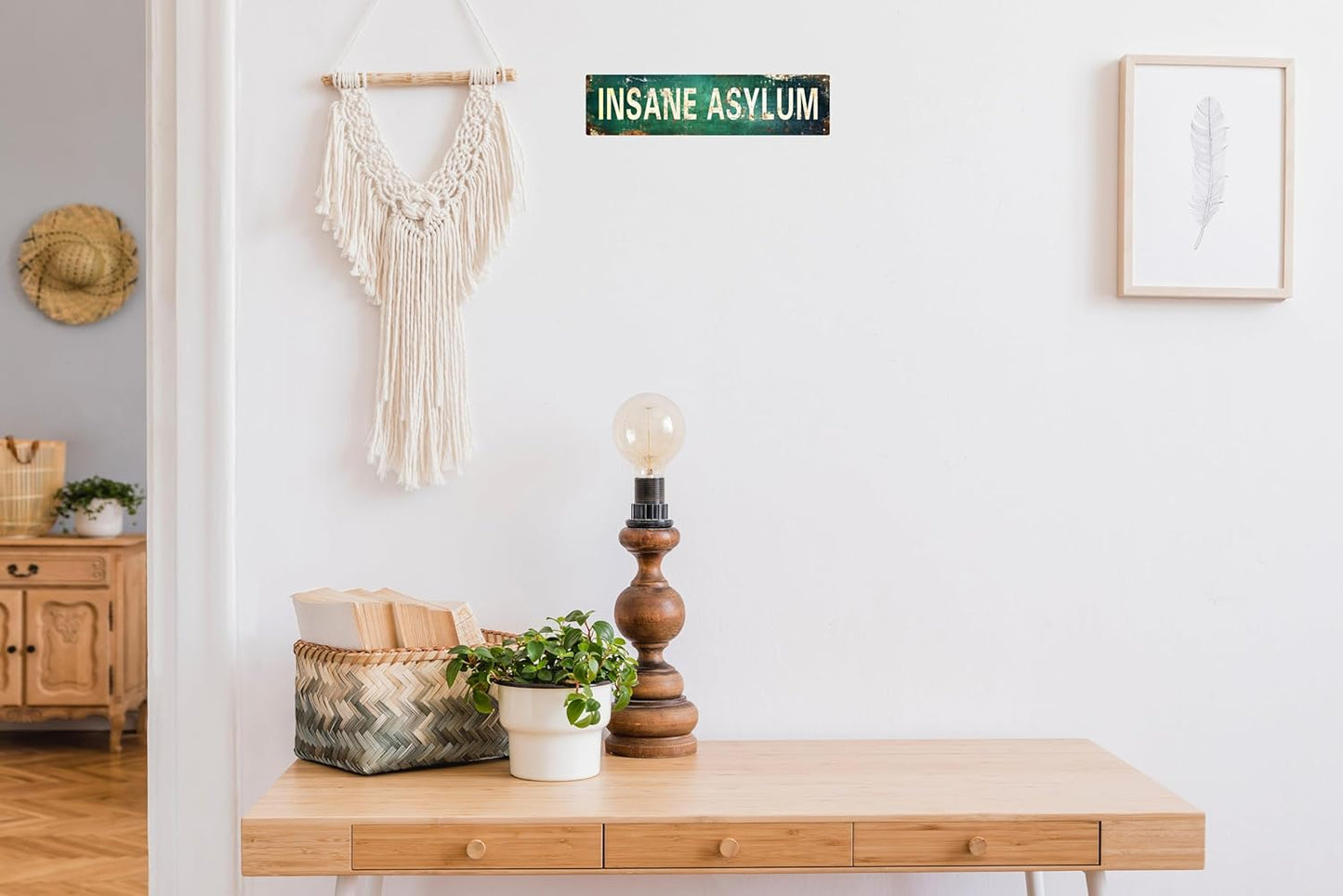 AWISZZZ Vintage Metal Tin Sign Retro Insane Asylum Signs Stylish Wall Art Plaques for Home Decor Bathroom Kitchen House and Gothic Wall Decor or as a Unique Poster 16x4 in