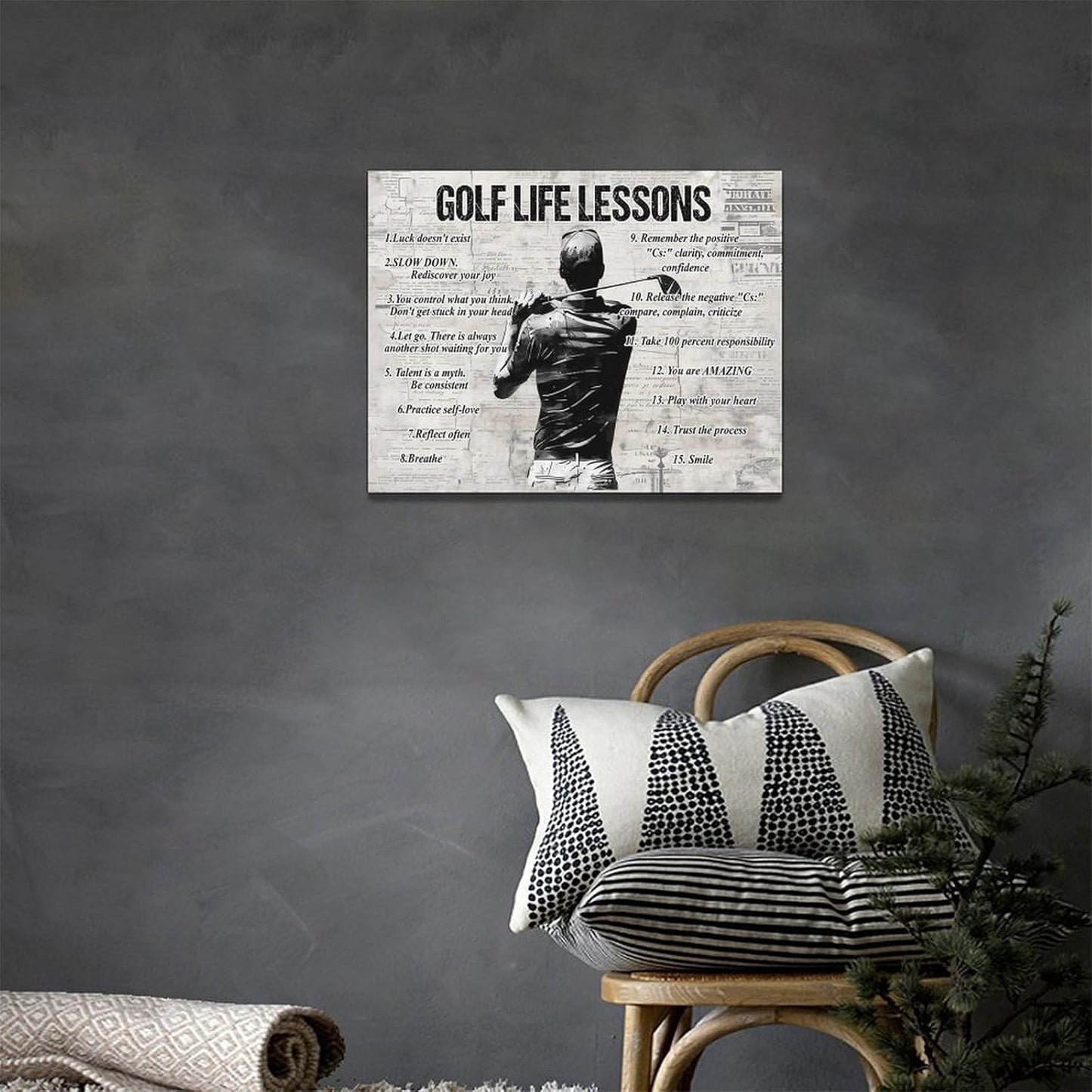 Gyeong Golf Sports Wall Art Golf Life Lessons Wall Decor Golf Sign Retro Poster Boy Men Room Motivational Decorations Canvas Print Painting Artwork for Bedroom Bathroom Living Room 16"x12"