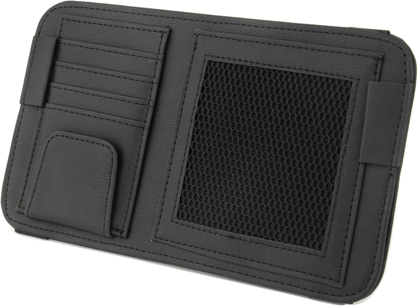 Classic Elegant Modern Car Sun Visor Organizer, Sunglasses Holder, Cards Sleeve Pockets, Car Registration License Holder, Driving License, Insurance, Cards, Pen, Key