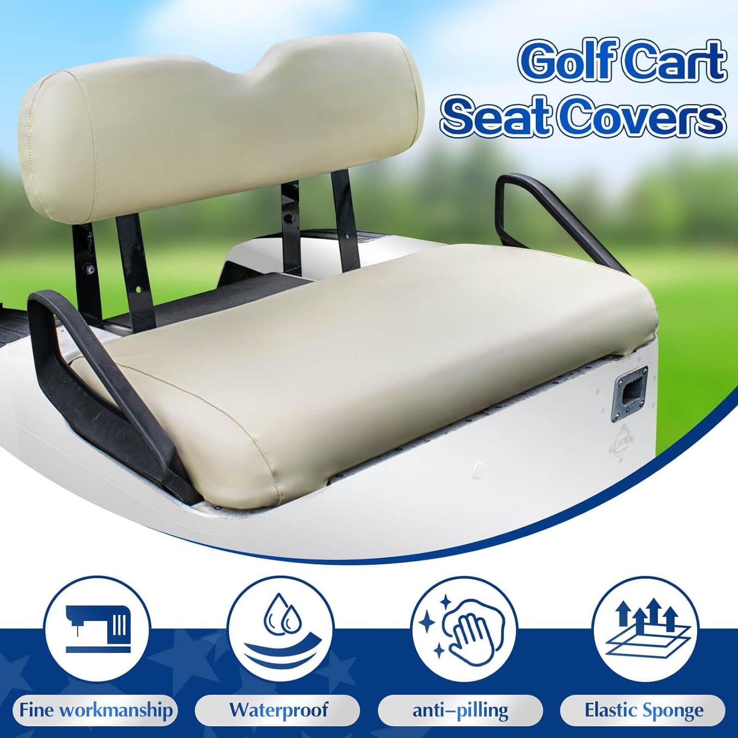 NOKINS Leather Front Golf Cart Seat Covers Fit EZGO TXT 1994-2013/EZGO RXV OEM Ordinary Front Seat Cushion,Smooth and Simple Style,No Stapler, Vinyl Waterproof Replacement Seat Cover, Oyster Grey