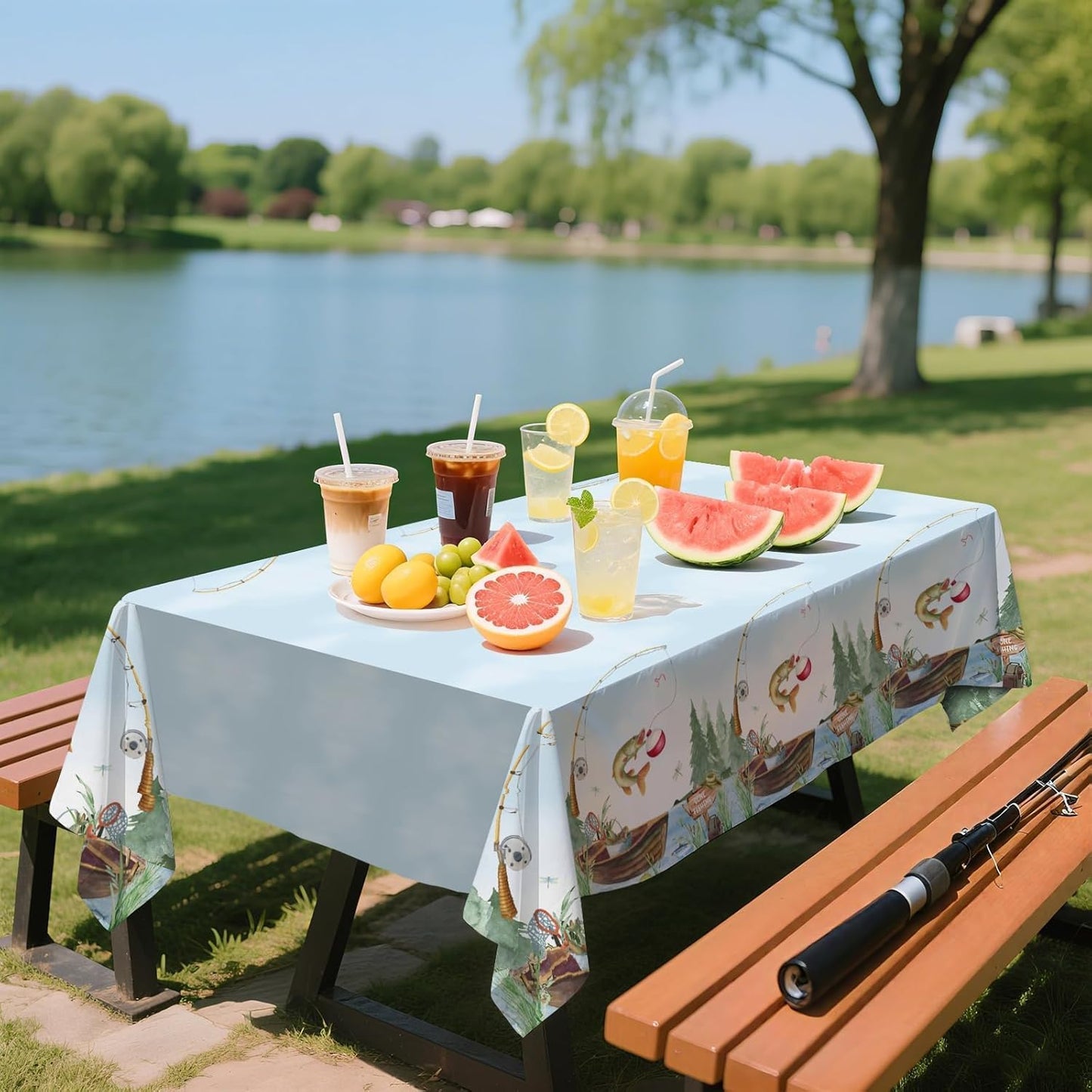 3Pcs Gone Fishing Party Tablecloth Fishing Birthday Plastic Table Cover Waterproof Little Fisherman Baby Shower Disposable Table Cloth for Ofishally One Retirement Party Decorations, 54 x 108 Inch