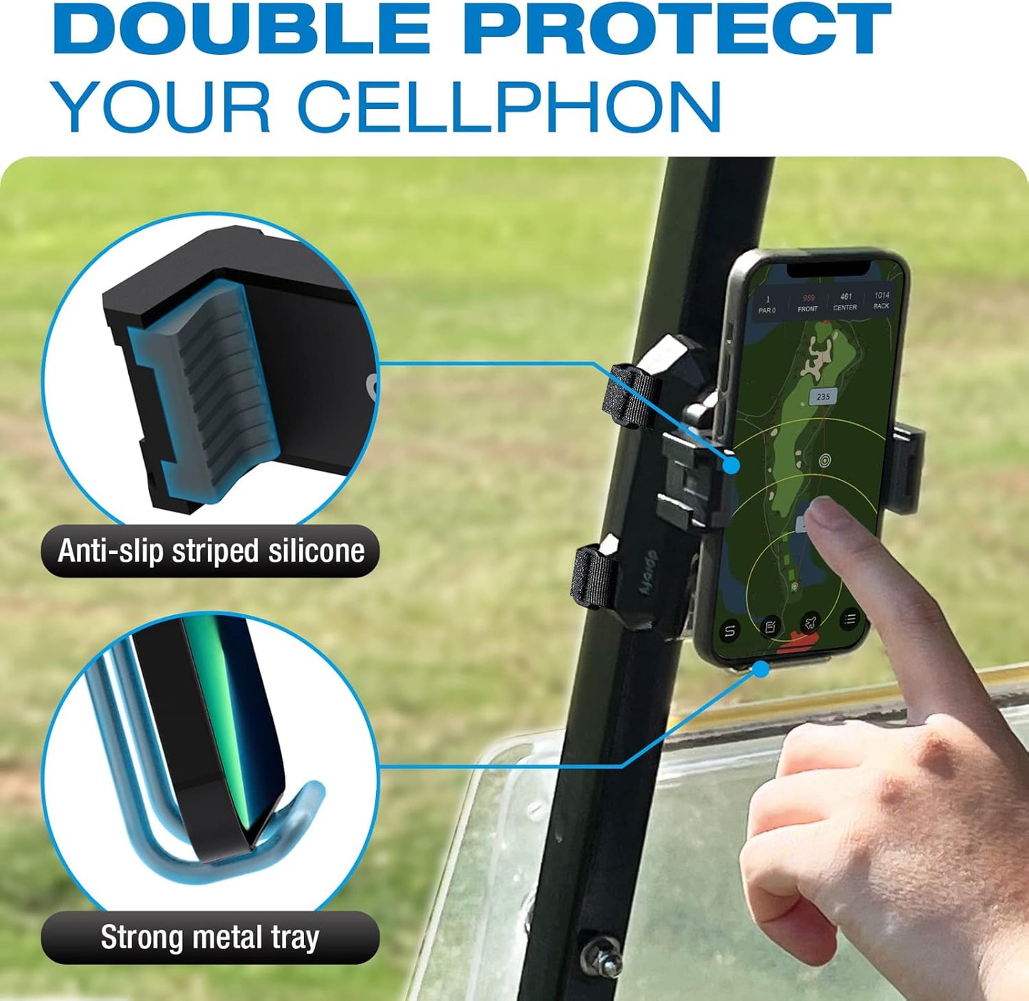 Dprofy Golf Phone Holder, Golf Cart Phone Holder with Hook and Loop, Golf Cart Accessories Golf Gifts for Men/Women, Universal Fit