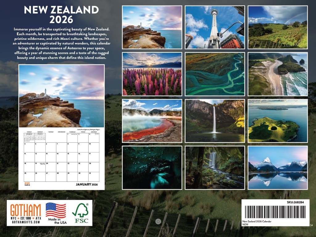 New Zealand Calendar 2026 Monthly Wall Calender 12 Month | American Made In The USA