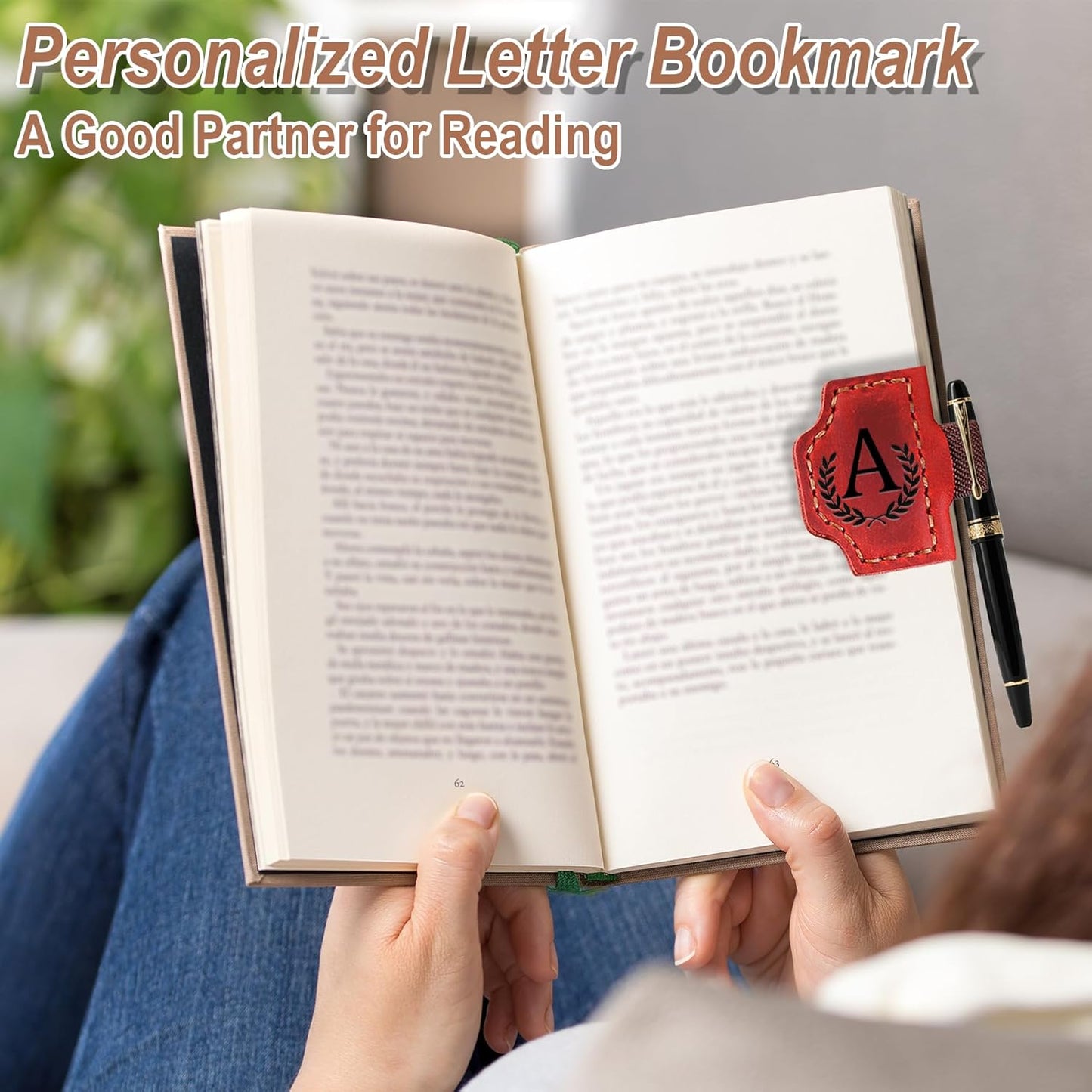 Bygone Mark Bookmark with Pen Holder, 26 Letters Name Initial Personalized Magnetic Bookmarks, Leather Book Mark for Men Women, Travelers Accessories, Teachers Readers Book Lovers Gifts (Purple, F)