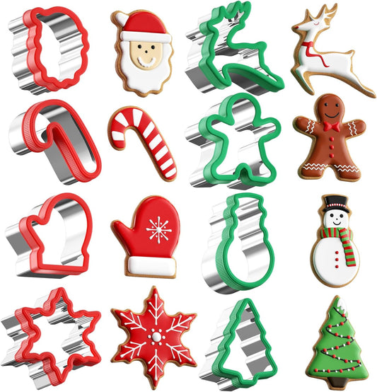 Christmas Cookie cutters Set 8 Pieces, Holiday Cookie Cutters with Comfort Grip, Stainless Steel Baking Cutters Christmas Shapes for Xmas, Gingerbread Man, Snowflakes, Christmas Tree, Santa, etc