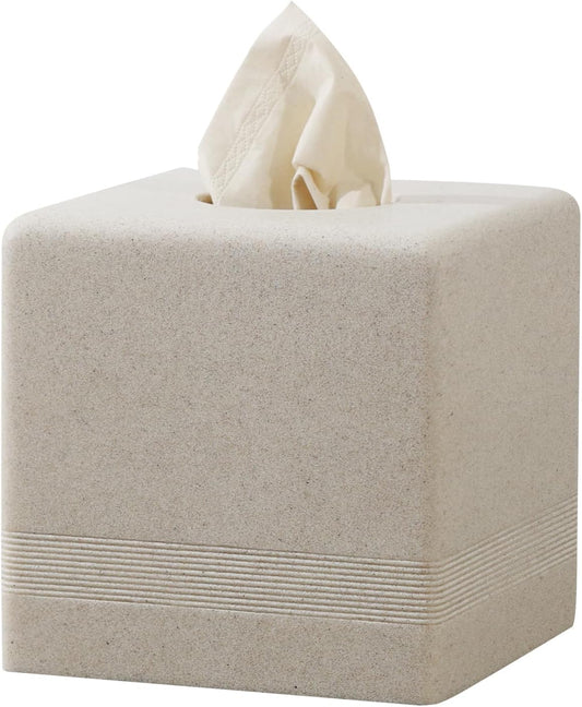Tissue Box Cover Square, Resin Facial Tissue Holder Covers Cube Toilet Paper Holder Case Dispenser Home Decorative for Bathroom Kitchen Bedroom Living Room Office (Beige)