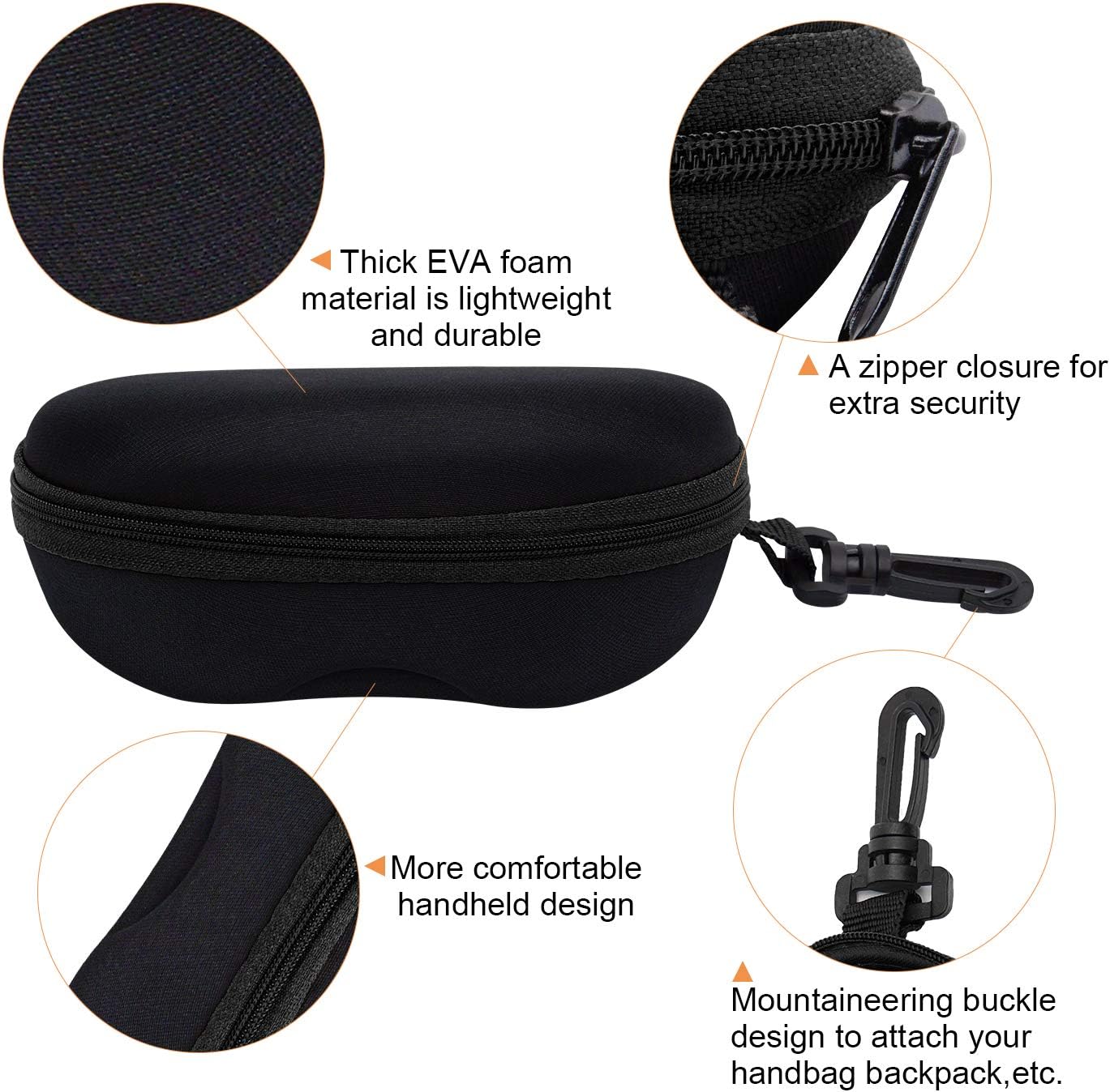 INNOLIFE Zipper Hard Shell Sunglasses Cases, Portable Travel Eyeglasses Cases with Plastic Hook for Men Women