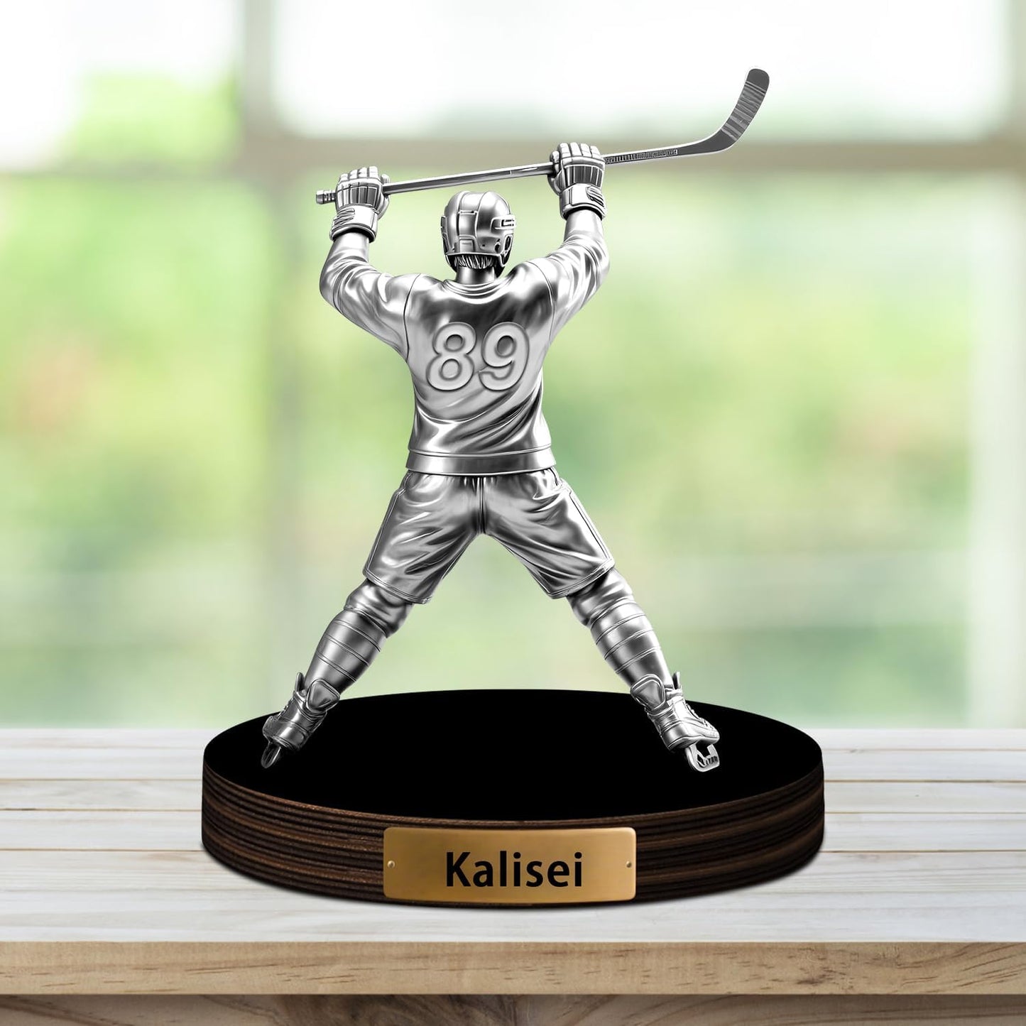 Personalized Hockey Player Desktop Ornament for Bedroom Office Sport Desk Name Plate Custom Name Athletes Figurine Sign Sport Lovers Acrylic Plaque Gift for Men Women Ice Hockey Lover