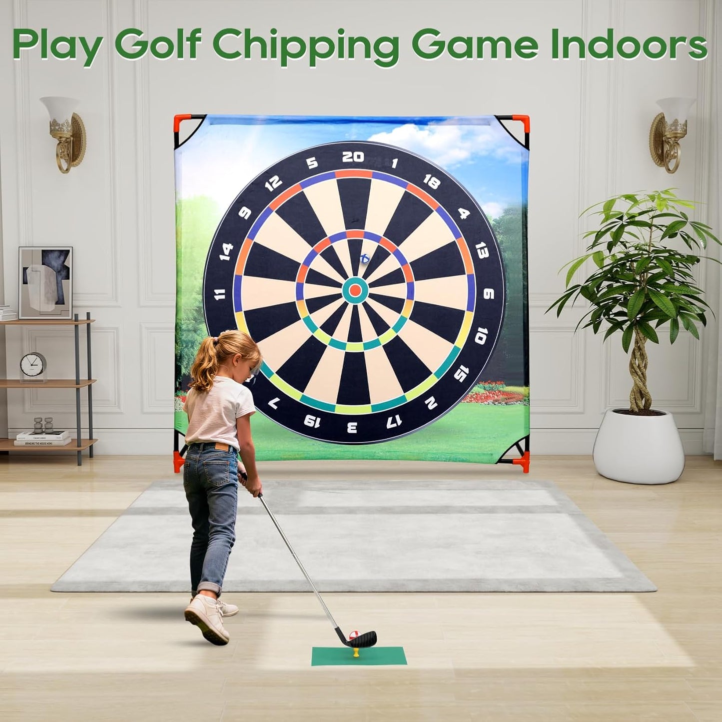 Portable Golf Chipping Game with Stand,Golf Target Battle Game with 54" x 54" Mat, 24 Sticky Golf Balls for Backyard & Lawn Fun, Indoor & Outdoor Practice for Family & Dads,Ideal Gift for Kids