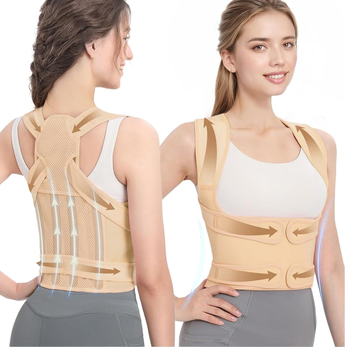 Posture Corrector for Women & Men – Adjustable Back Brace with Full Back Support, Shoulder Straightener for Spine Alignment, Scoliosis, Hunchback & Back Pain Relief (Beige,Large)