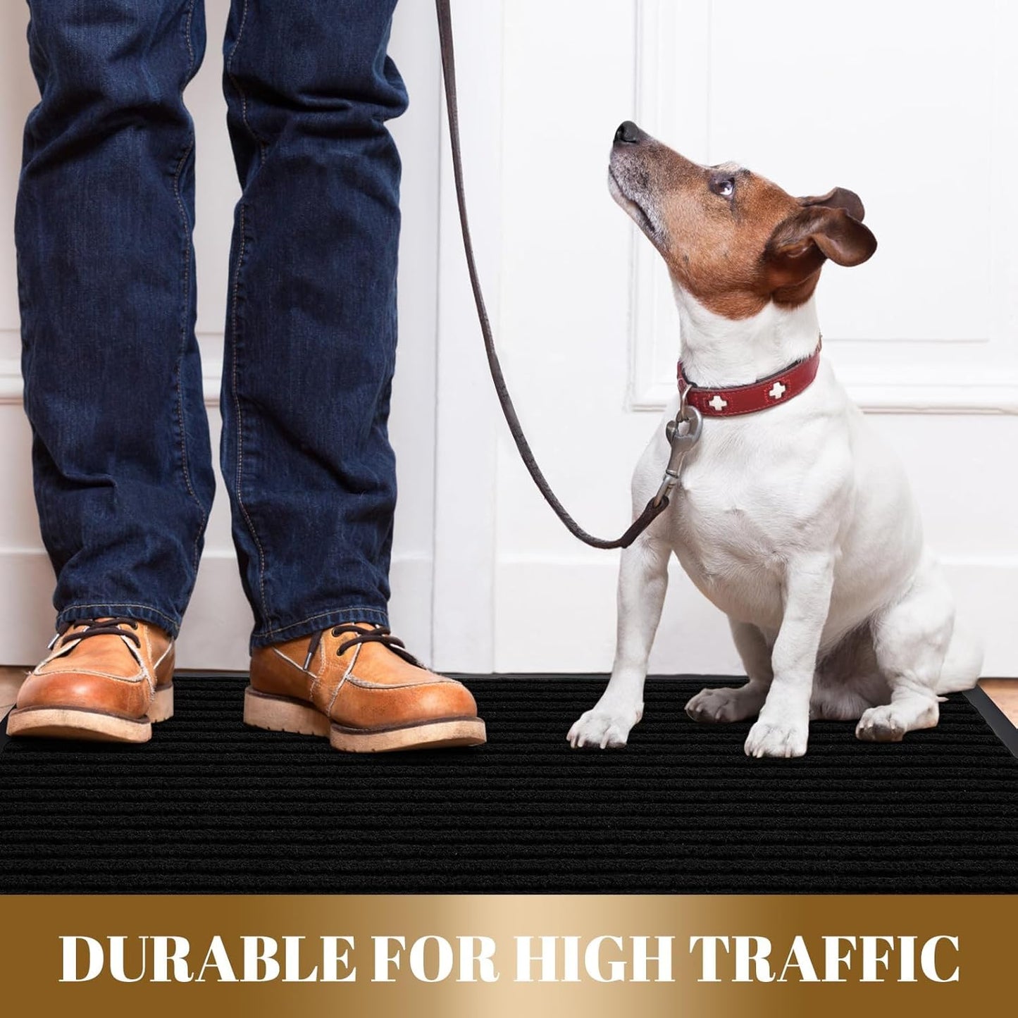 Yimobra Front Door Mat Outdoor Indoor Entrance, 100% Waterproof All-Season All Weather Doormat, Welcome Matt Outside Entry, Non Slip, Low Profile, Heavy Duty Patio Porch Floor Mats,36 x 17,Black