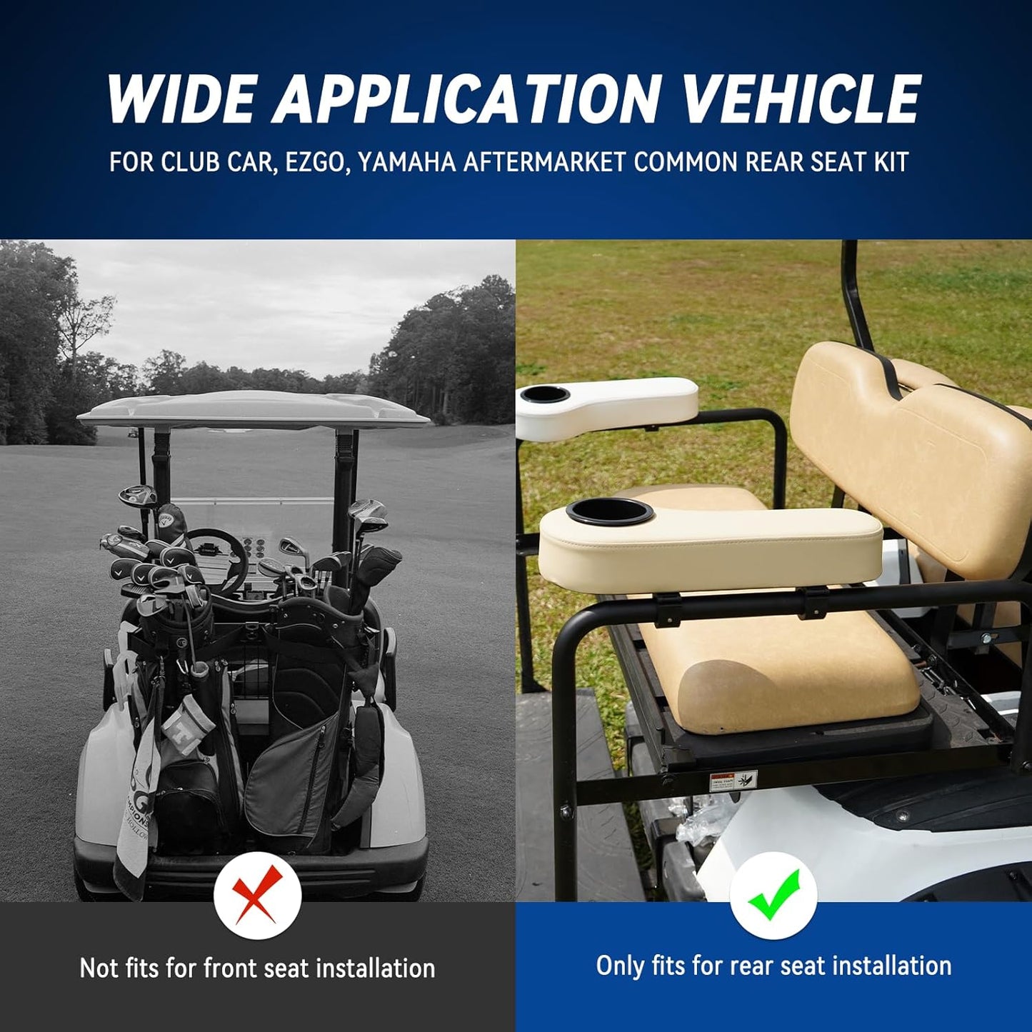 Golf Cart Universal Rear Replacement Cushions for EZGO/Club Car/Yamaha with Flip Rear Seat Kit, Black,2 Piece Set, Beige