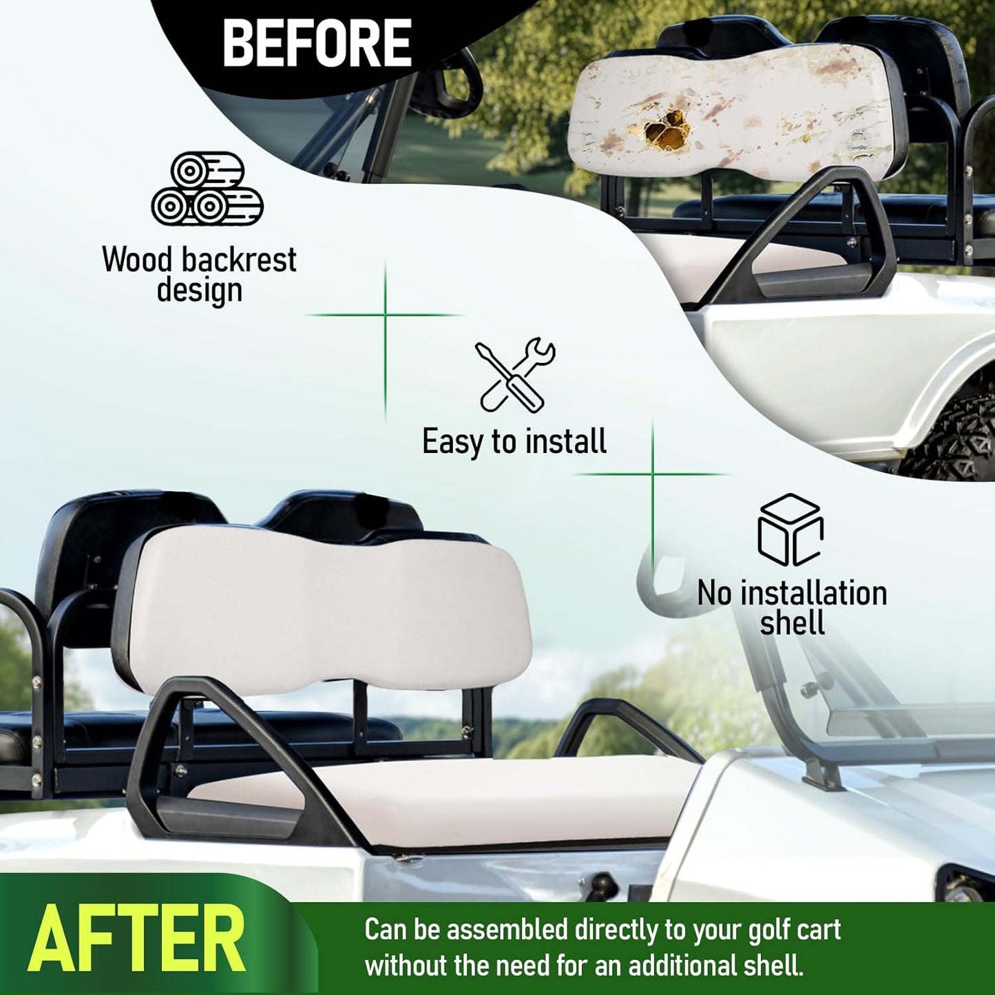 Seat Back Cushion Front Compatible with 2000.5-up Club Car DS Golf Cart Seat Backrest Wood Plastic Foam