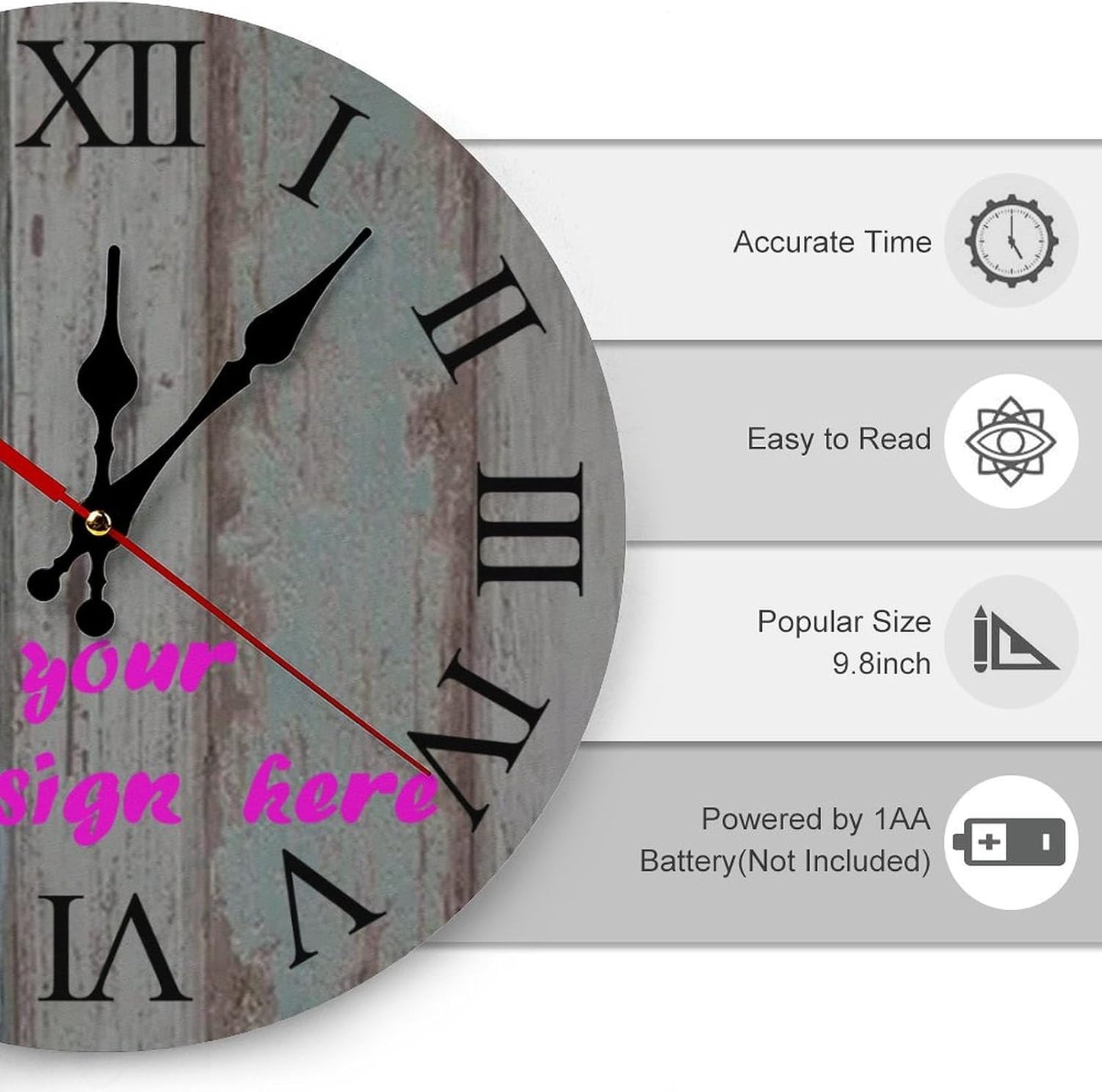 Custom Wall Clock,Personalized Wood Clock add Your Photo/Text,Customizable Silent Round Decoration for Kitchen Bathroom 23.6inch style5