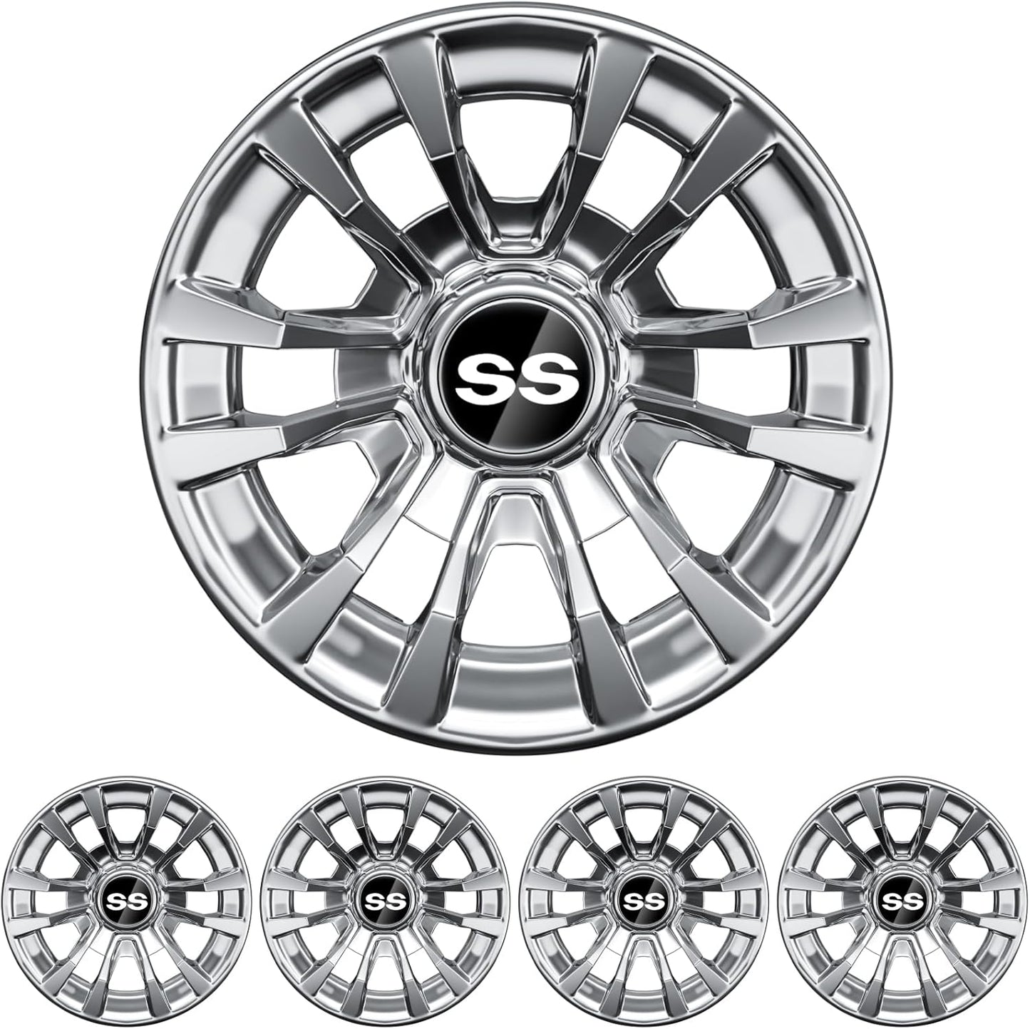 (4-Pack) Premium 8" Golf Cart Hub Caps, Hubcaps & Wheel Rim Covers, 6-Spoke Design for Club Car, EZGO, Yamaha (Excludes RXV Models) - 8 Inch Set, Abs,Steel, Acrylonitrile Butadiene Styrene