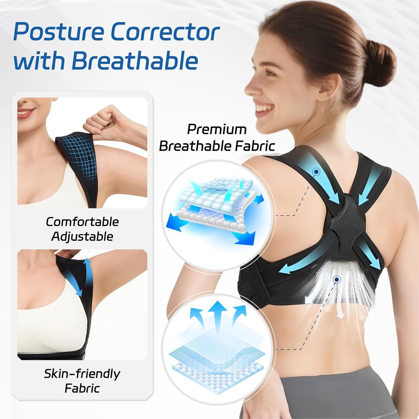 Posture Corrector for Women and Men, Adjustable Back Brace Posture Corrector with Shoulder Brace & Back Straightener, Upper Back Support for Clavicle, Neck, Shoulder Pain Relief (Black, Large)