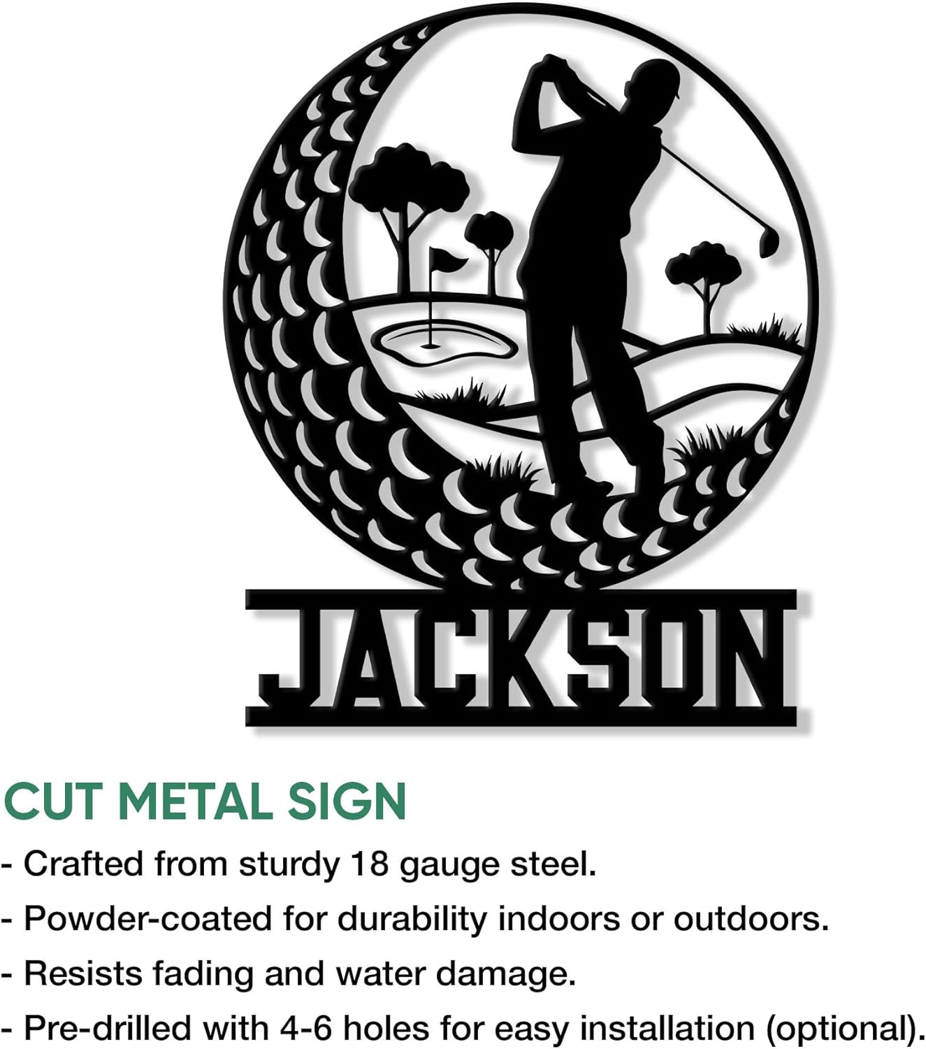 Personalized Golf Metal Sign, Golf Player Hanging Sign Outdoor Porch Welcome, Custom Name Wall Fence Yard Patio Home Office Decor Gifts for Husband, Dad, Son, Golf Lover, Birthday Gift by OhaPrints