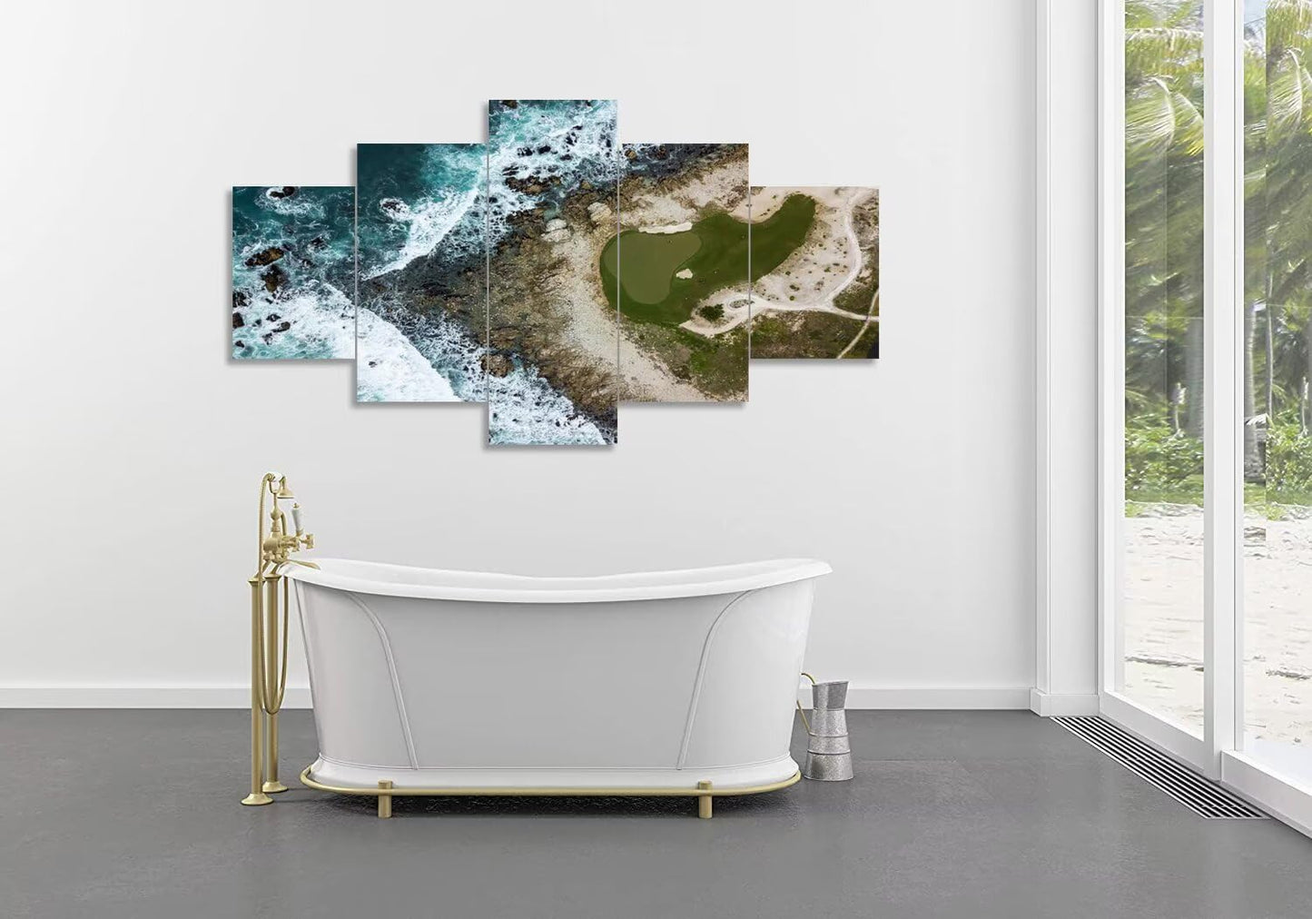 Pebble Beach Golf Course Wall Art for Living Room Bedroom Bathroom Home Decorations USA California Coast Pebble Beach Posters Framed Artwork Canvas Prints Ready to Hang(60''W x 32''H)