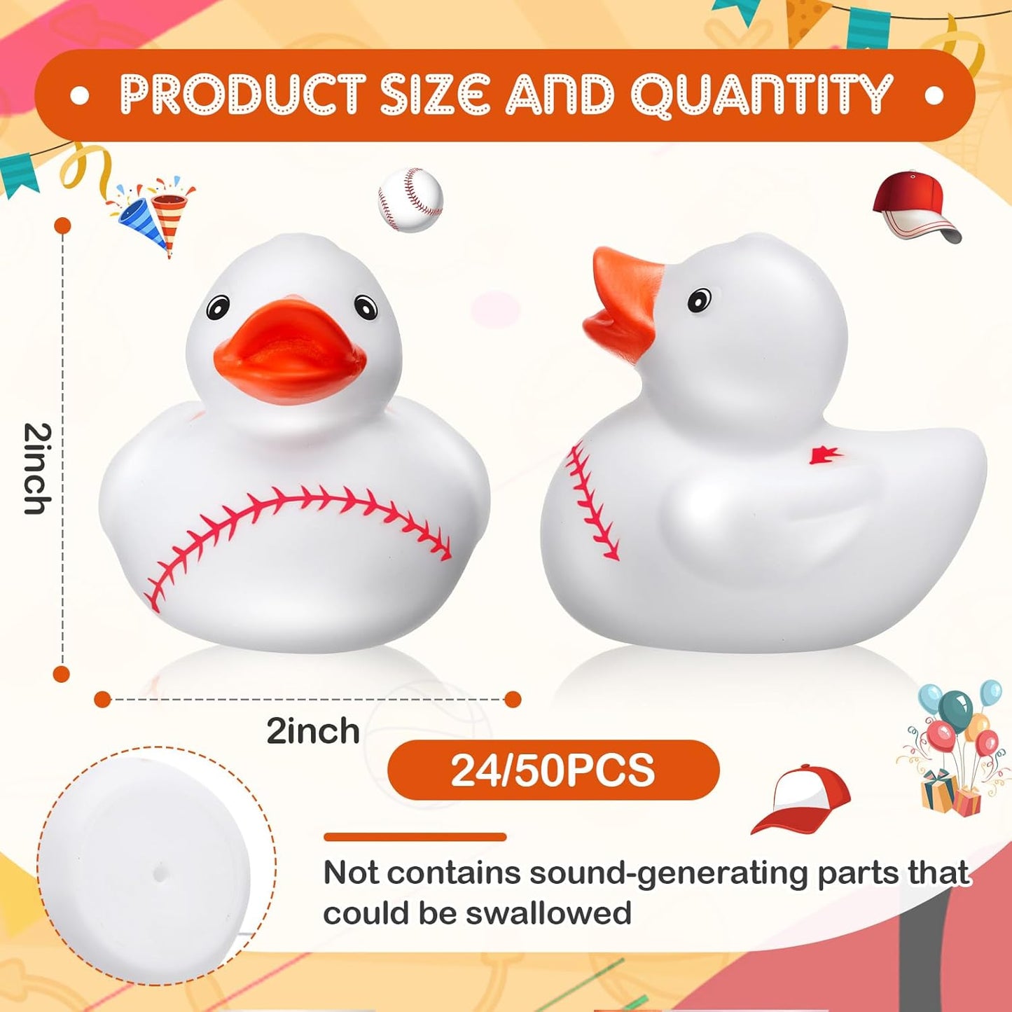 Deekin Rubber Duck 2 Inch Bulk Sport Party Favors for Team Events Game Day Decorations Birthday Party Decorations Club Player Gift(50 Pcs,Baseball)