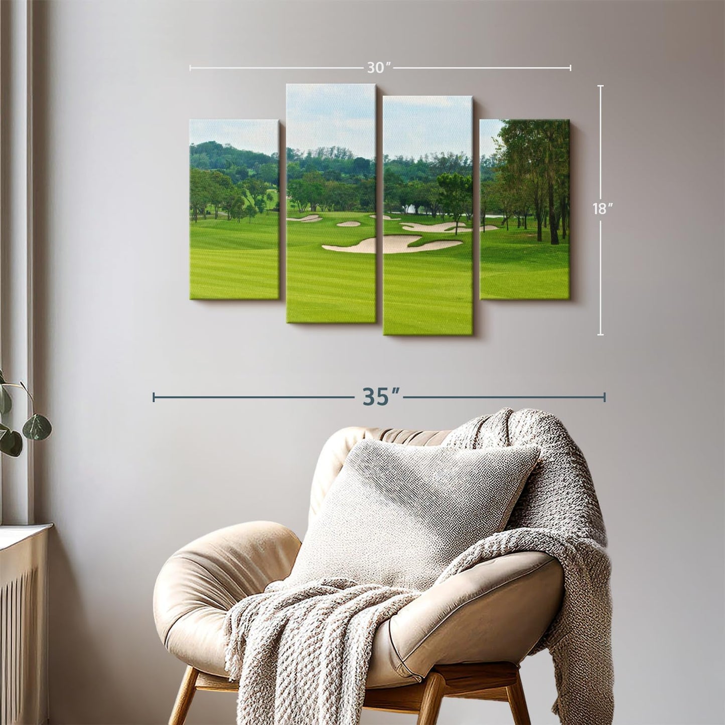 Elephant Stock Beautiful Golf Course Wall Art - Horizontal Canvas - 4-Piece Living Room Wall Decor - Tree Photography Canvas Print - Green and Blue Decor for Wall - 30" X 18"
