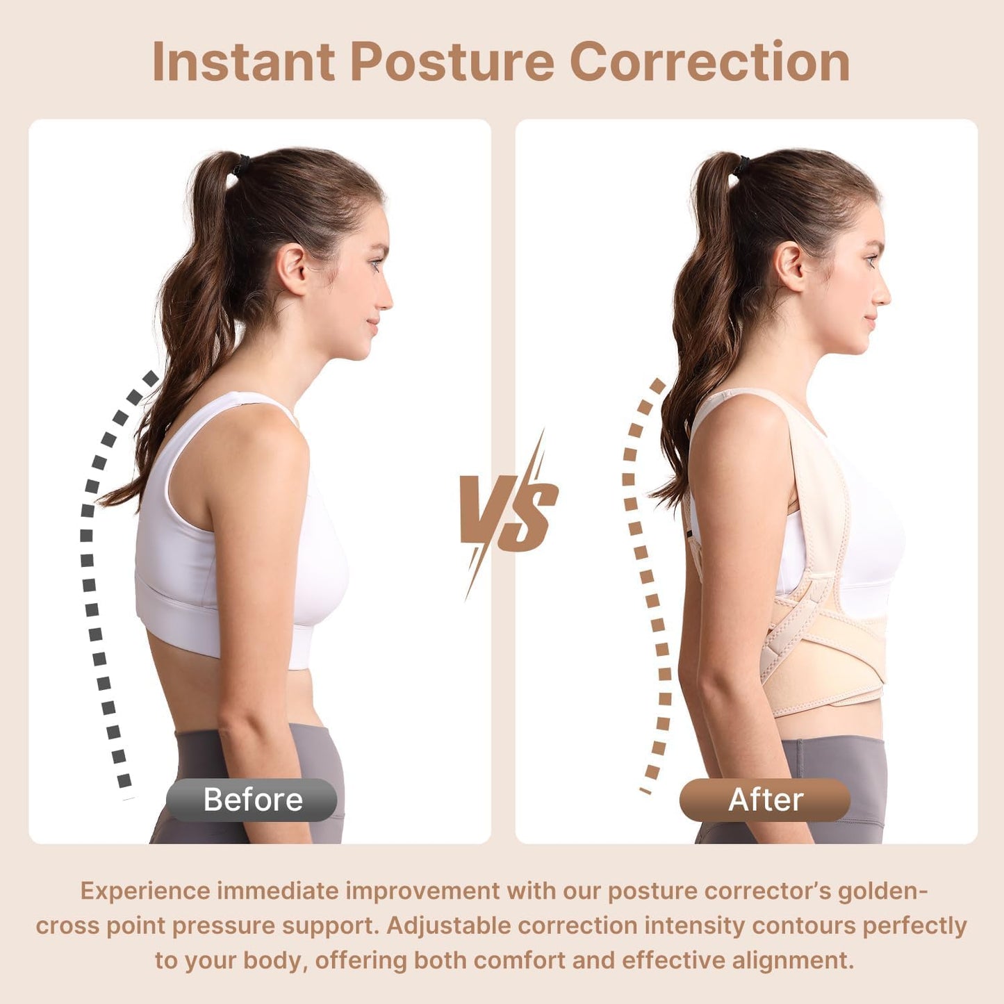 Fit Geno Posture Corrector for Women: Adjustable Lightweight Upper Back Brace for Neck Shoulder & Upper Back Pain Relief - Improve Posture Correct Hunchback Slouching Kyphosis Invisible Under Clothes (M/L Under Bust 32"-45")